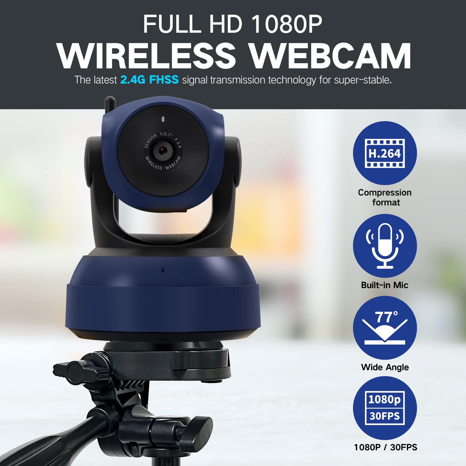 1080P HD Wireless Webcam for PC, Mac, Laptop & MacBook - Plug & Play USB Camera with Adjustable Angle, Tripod Stand - Perfect for Zoom, Skype, Teams Video Calls, Live Streaming & Online Meetings