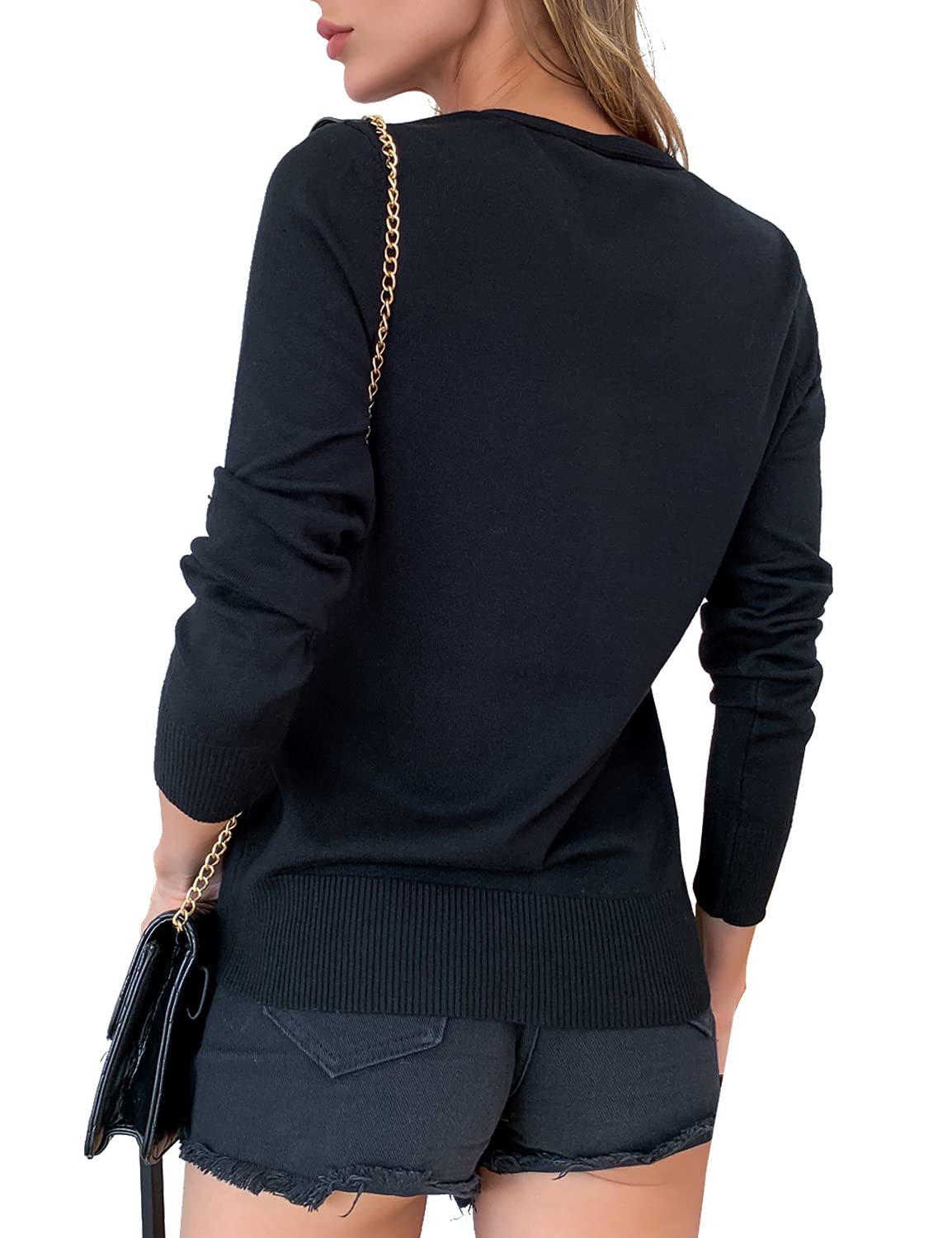 a.Jesdani Women's Button Down Crew Neck Long Sleeve Soft Knit Cardigan Sweater - Cozy Fall & Winter Layering Piece for Office, Casual Outfits and Date Nights