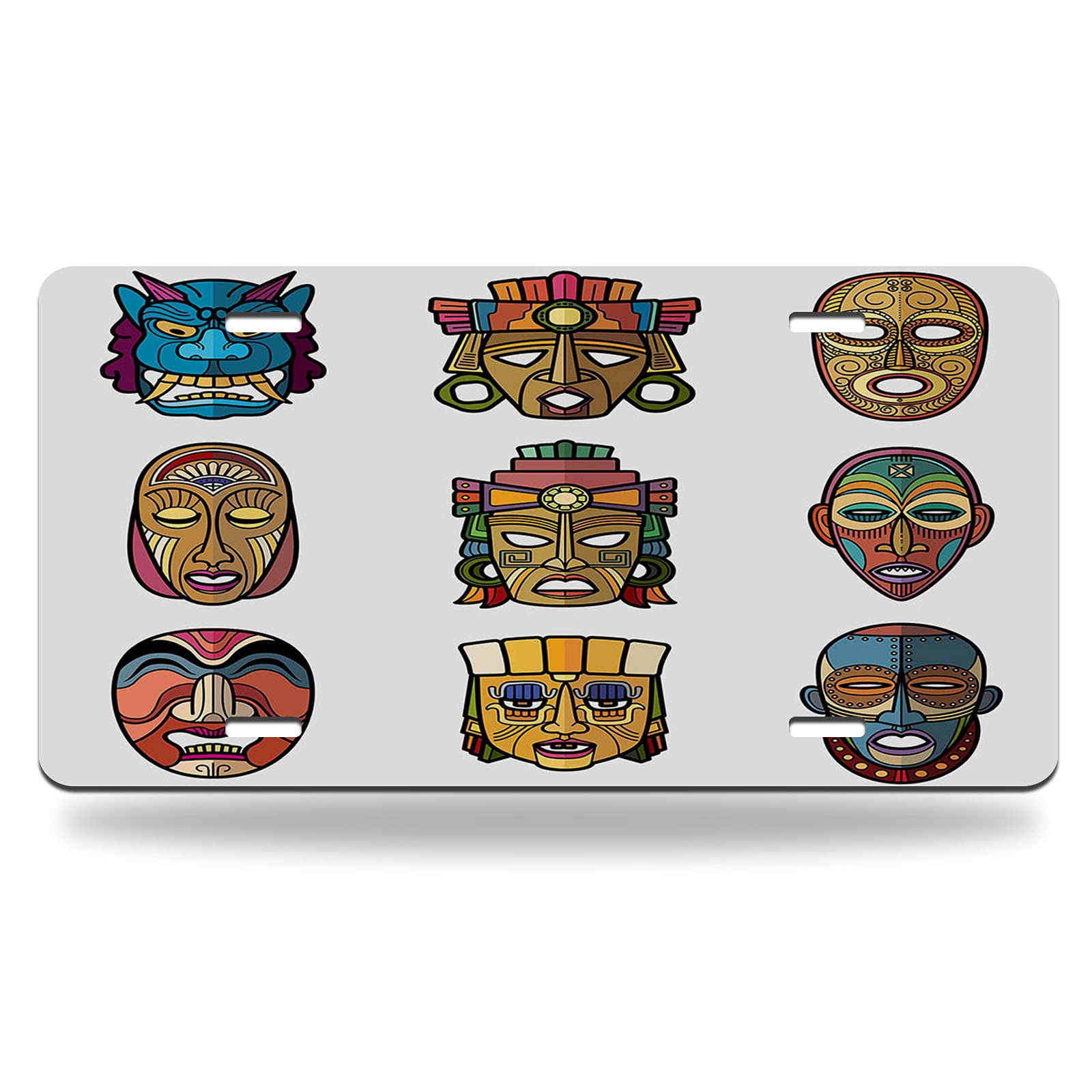 Authentic African Voodoo Tribal Mask Metal Car License Plate - Handcrafted Inca South American Culture Totem Design - 12x6 Inch Vanity Tag for Cars, Trucks & Motorcycles - Unique Gift for Men & Women - Perfect for Cultural Decor, Car Shows & Themed Parties