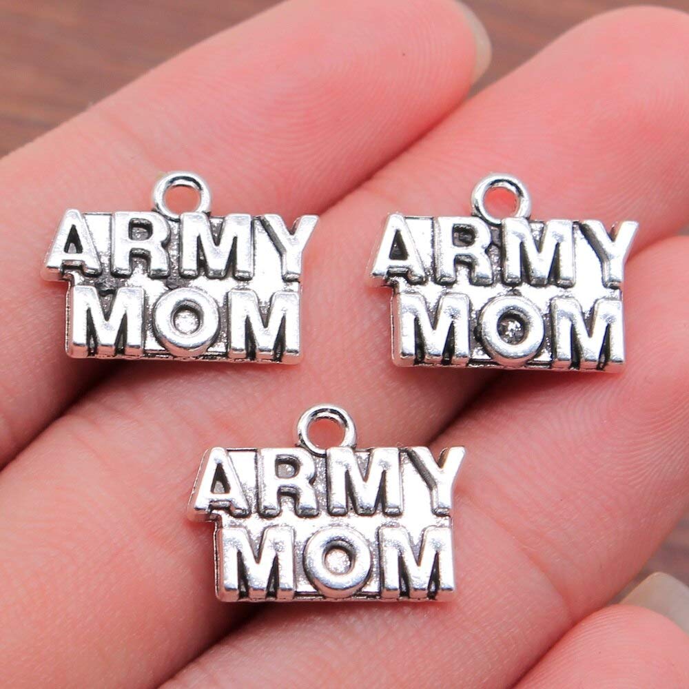 10Pcs Antique Silver Army Charms for Bracelet Making - DIY Jewelry Pendants for Military Mom, Wife & Brat - 19x14mm Metal Craft Supplies | Perfect for Military-Themed Gifts, DIY Jewelry Projects & Patriotic Accessories