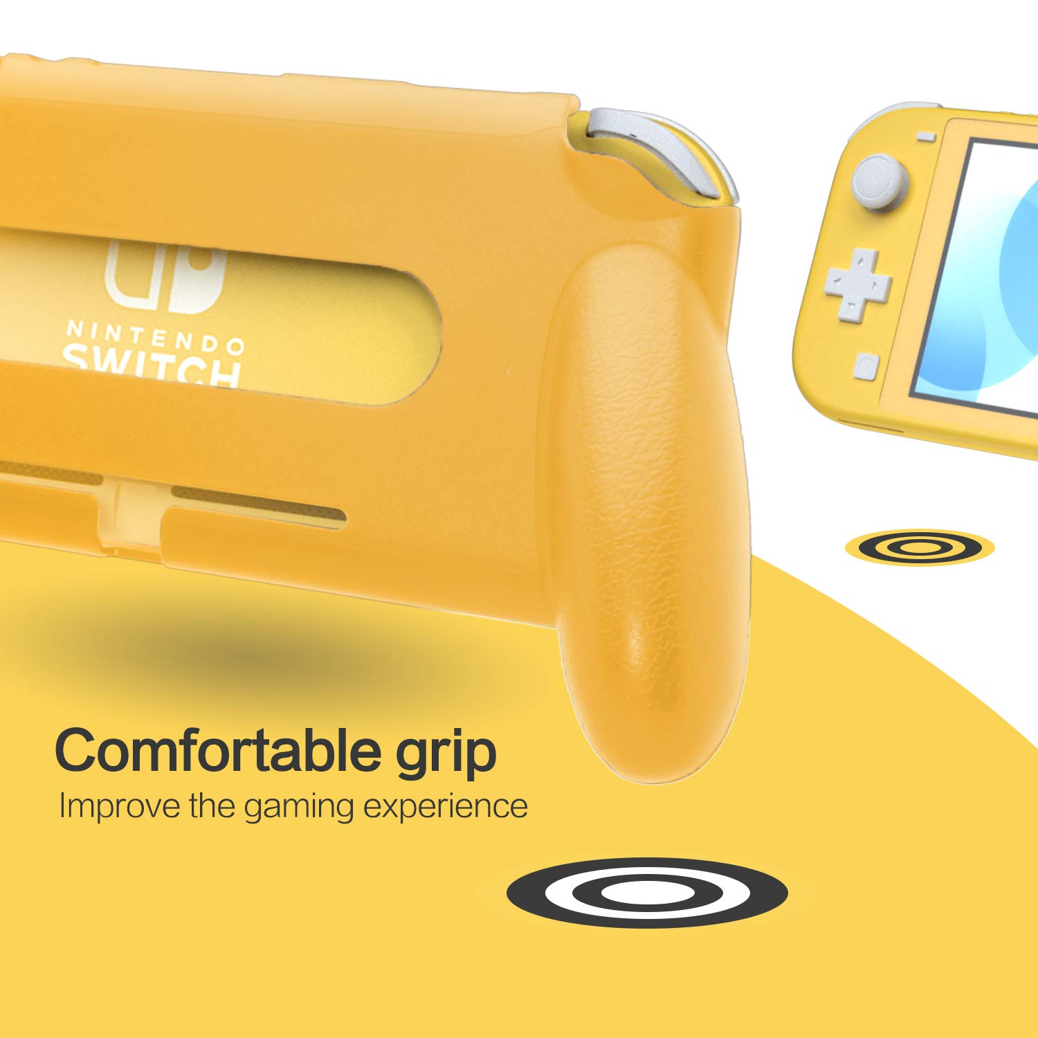 HEATFUN 任天堂Switch Lite手柄握把 - 舒适人体工学设计，黄色游戏手柄配件，提升Switch Lite游戏体验，适合长时间游戏和旅行娱乐