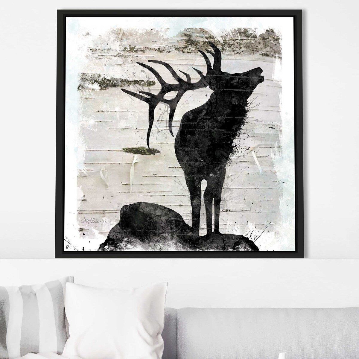 Birchbark Elk by Carol Robinson - Premium Floating Canvas Wall Art - Nature Inspired Home Decor for Living Room, Bedroom & Office