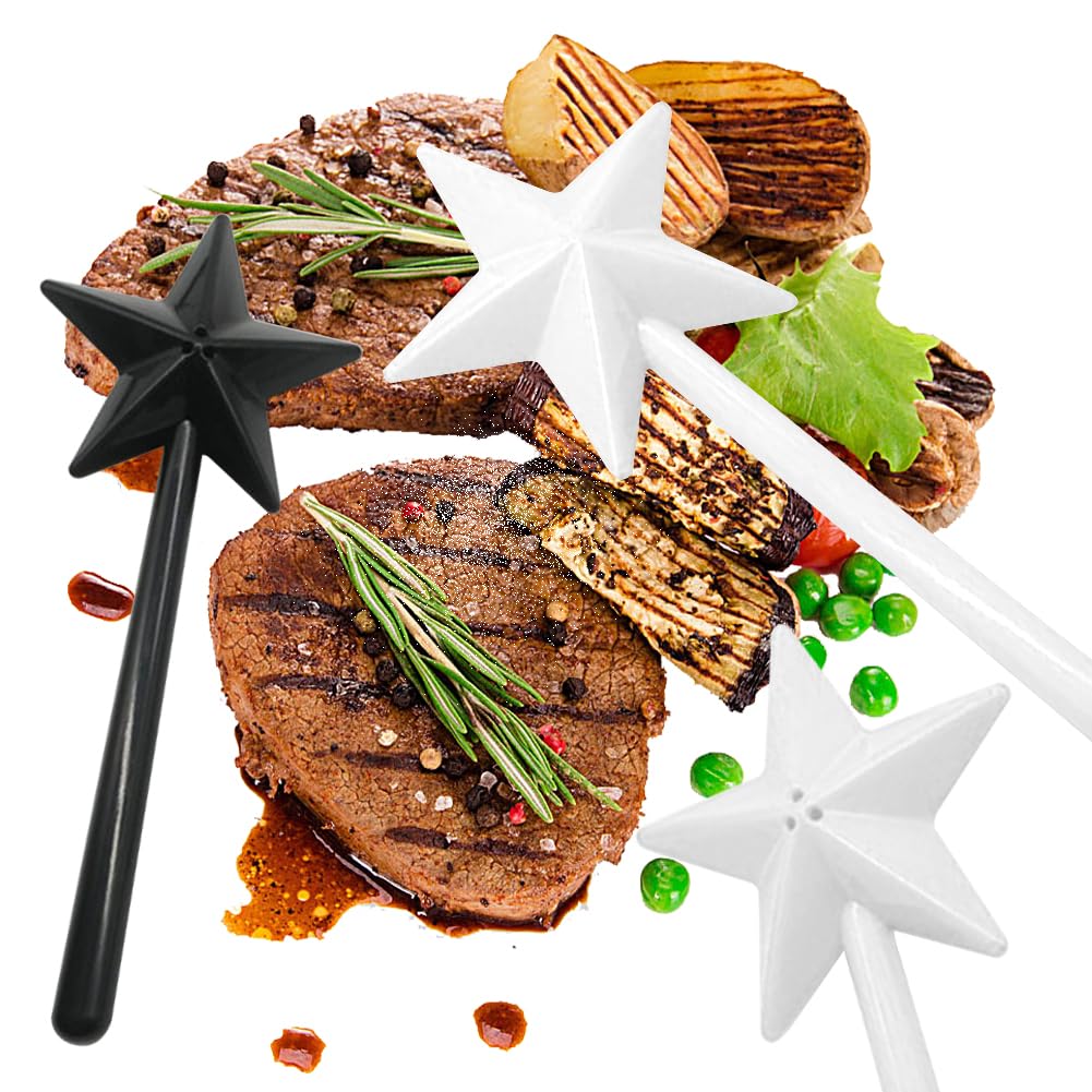 4PCS Star Wand Salt and Pepper Shakers - Magic Seasoning Bottle with 3 Holes - Refillable Spice Shaker Set for Halloween, Christmas & Kitchen Decor - Perfect for Cooking, Baking and Party Table Decorations