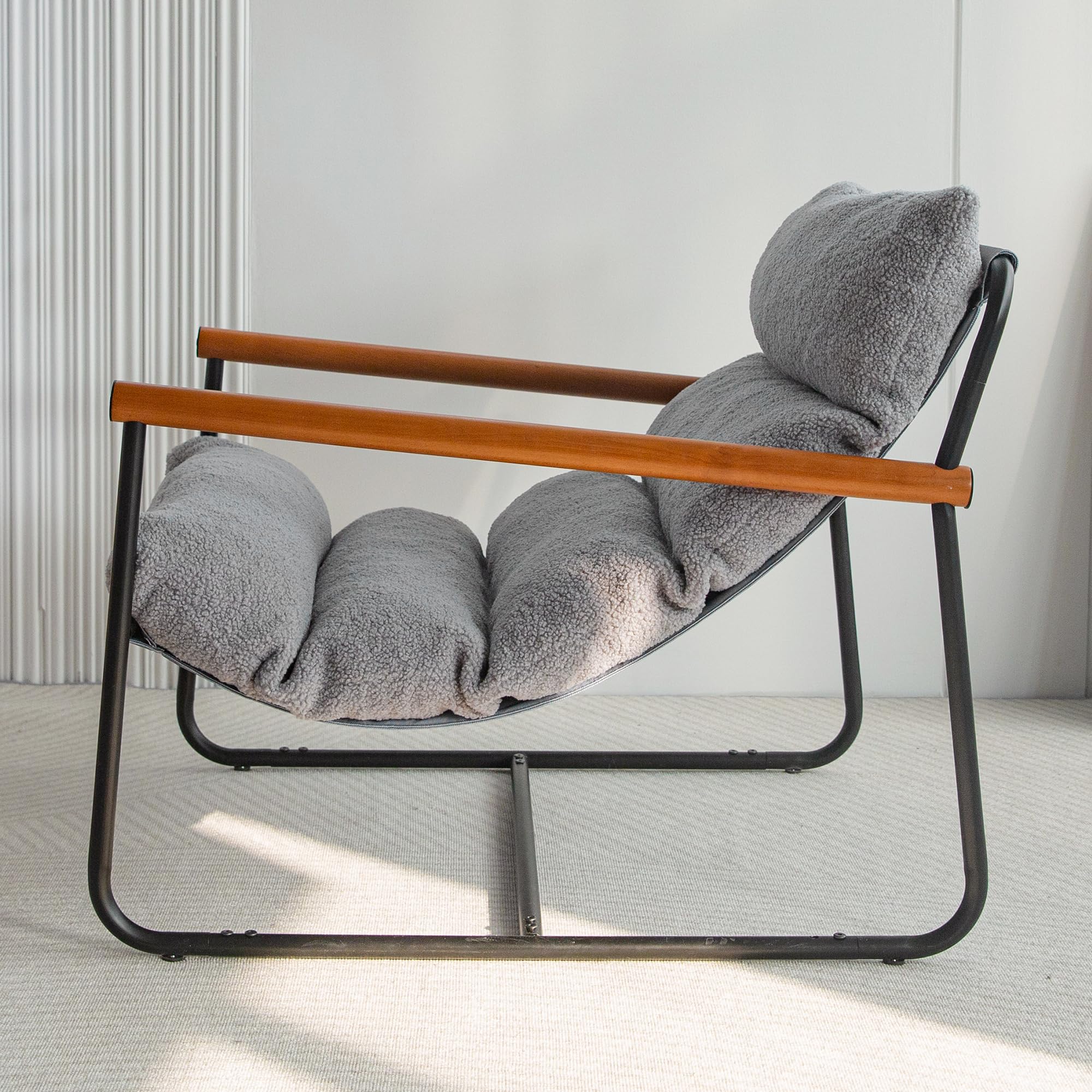 MAXYOYO Sherpa Accent Chair - Plush Boucle Armchair for Living Room, Cozy Reading Chair, Modern Bedroom Seating in Grey | Perfect for Small Spaces, Home Office & Nursery Decor
