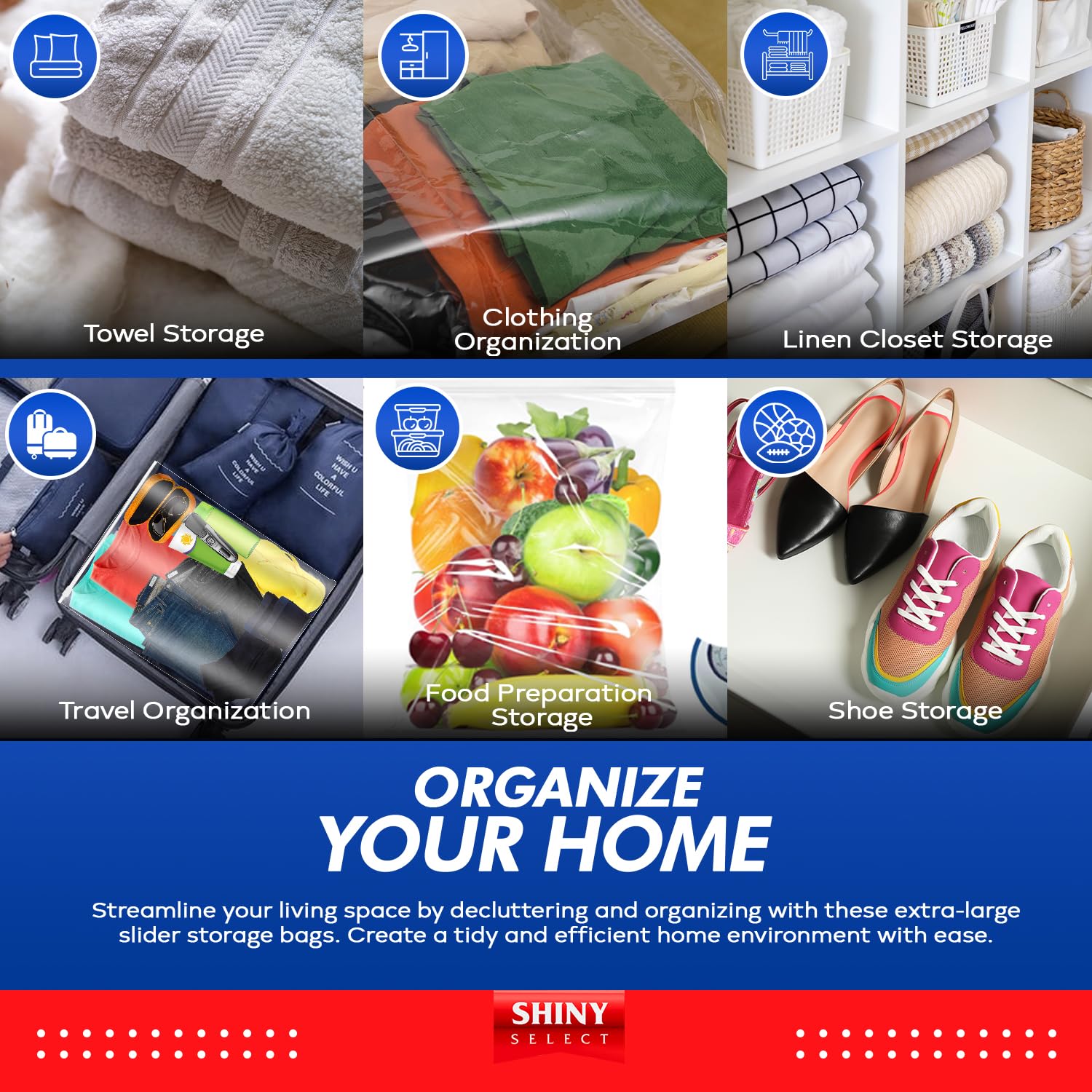 Extra Large 3 Gallon Slider Storage Bags - 25 Pack Heavy Duty 2 Mil Thick Resealable Clear Plastic Bags for Moving, Food Prep, Clothes, Toys, Shoes & Travel Essentials | Space Saving Storage Solution for Home, Office & Organization