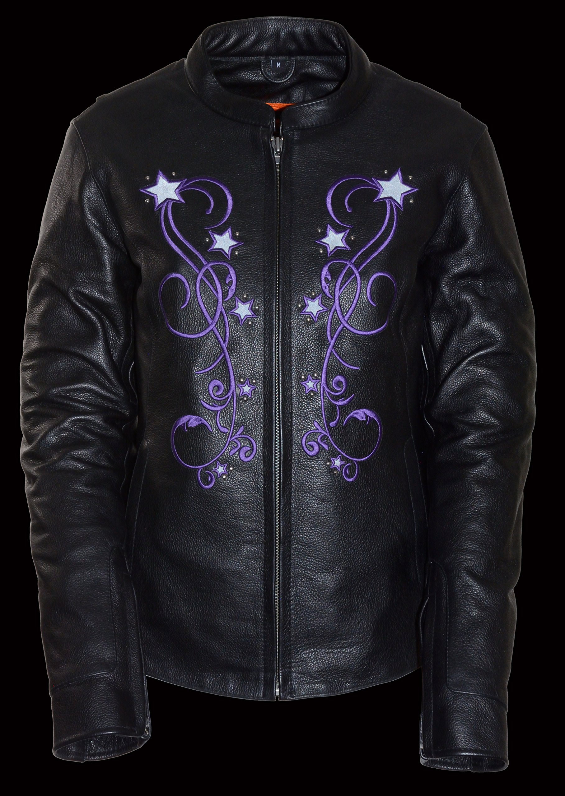 Milwaukee Leather ML2500 Women's Black Reflective Star Riveted Motorcycle Jacket - Stylish & Protective Riding Gear for Urban Commutes & Night Cruises