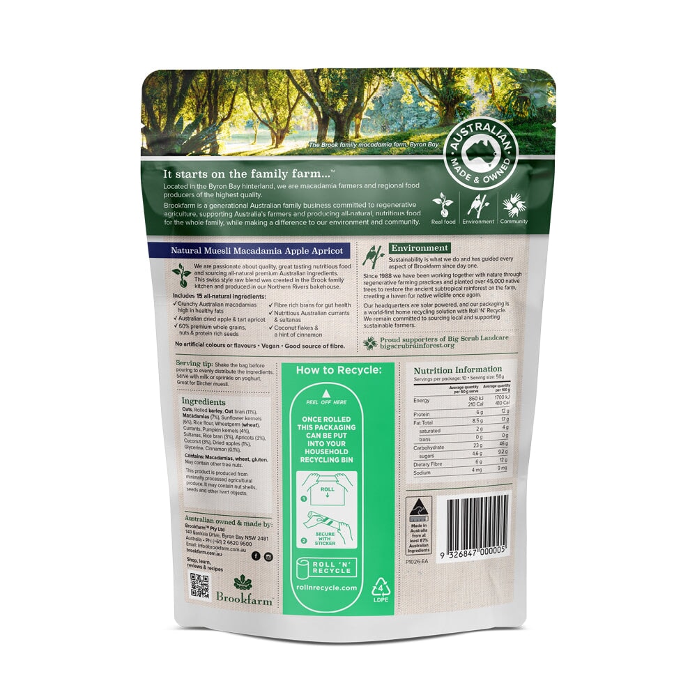 Brookfarm Natural Macadamia Muesli with Apple & Apricot - Healthy Breakfast Cereal for Weight Loss & Energy Boost - Perfect for Office, Gym & Family Breakfast