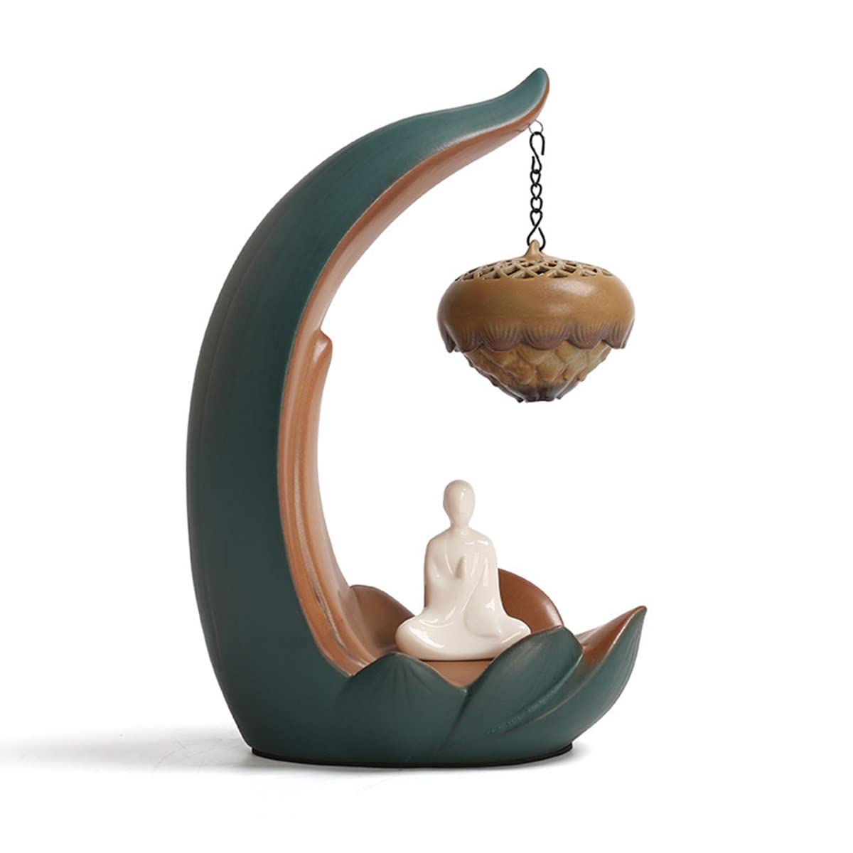 LIUMANG Ceramic Reflux Incense Holder with LED Light - Lotus Hanging Ball Backflow Incense Burner, Aroma Diffuser & Night Light - Perfect for Home, Office, Meditation & Yoga Room Decor