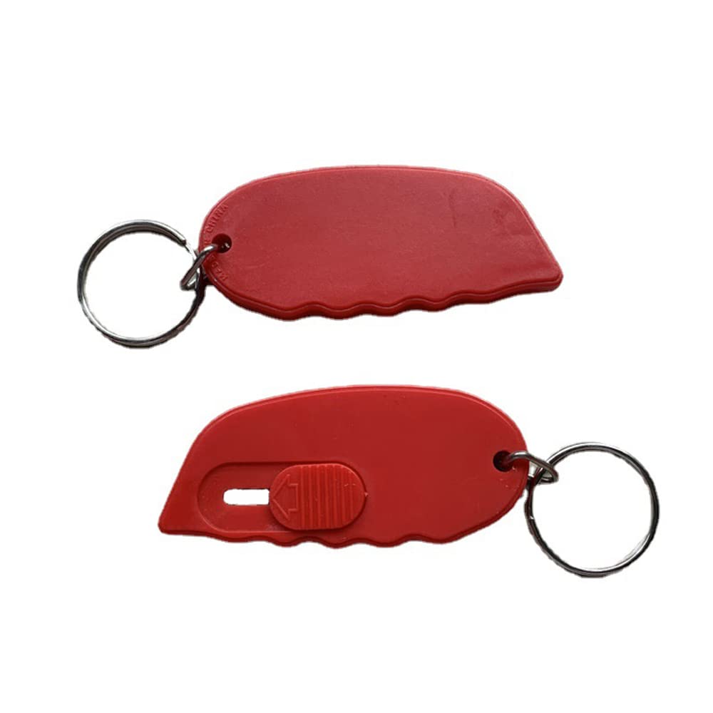 2-Pack Mini Box Cutter Keychain - Portable Retractable Utility Knife with Safety Lock, Letter Opener & Package Opener - Compact Pocket Knife for Home, Office & Travel (Red) - Perfect for Unboxing, Crafting & Daily Use