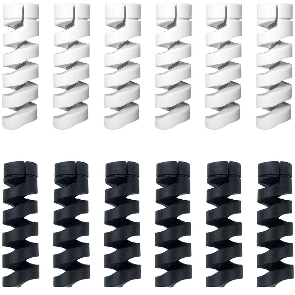 12-Pack Charger Cable Protectors - Universal USB & Headphone Cord Saver for iPhone, Android, Samsung (6 Grey + 6 Black) - Prevent Fraying & Extend Cable Life for Home, Office & Travel Use