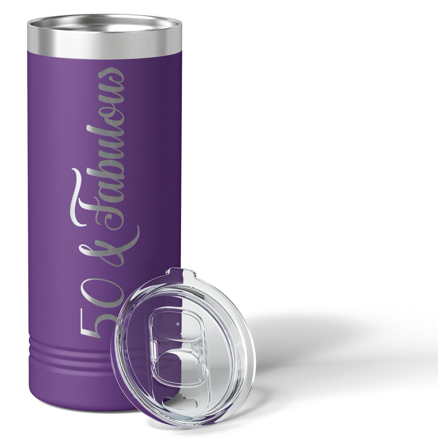 50 & Fabulous 22 oz Skinny Tumbler - Vacuum Insulated Cup for Women's 50th Birthday Gifts with Purple Decorations - Perfect for Coffee, Tea & Cold Drinks at Home, Office or Travel