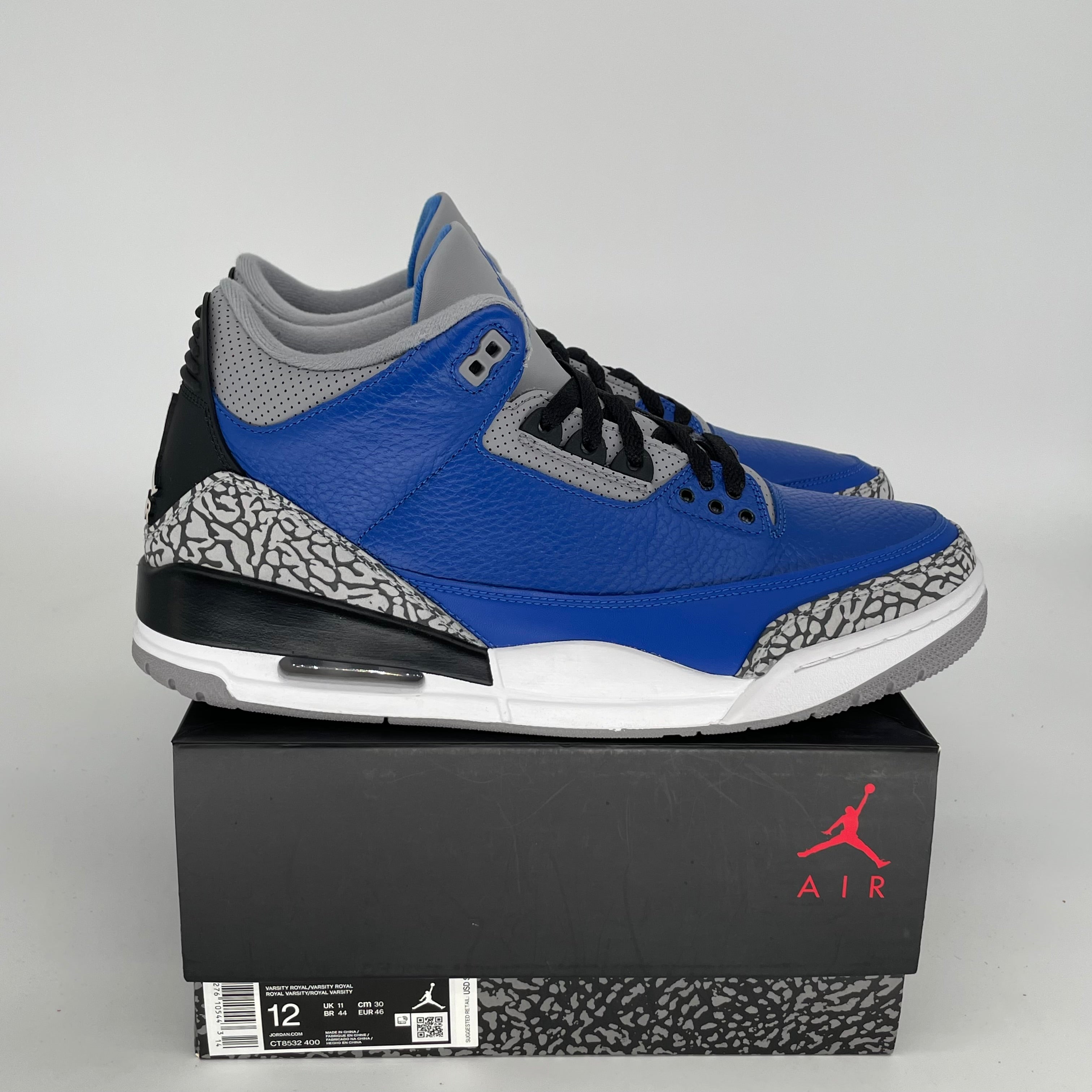 AIR JORDAN 3 VARSITY ROYAL CEMENT Men's Basketball Shoes - Size 12 (CT8532-400) | Retro Sneakers for Streetwear & Sports Performance