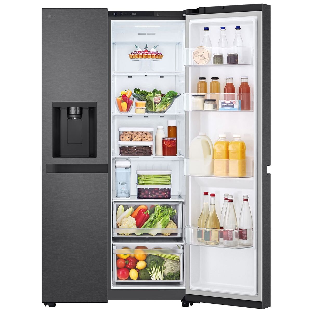 LG 625L Side by Side Refrigerator with Non-Plumbed Ice and Water Dispenser - Matte Black (GS-N599MBL) - Perfect for Modern Kitchens and Large Families