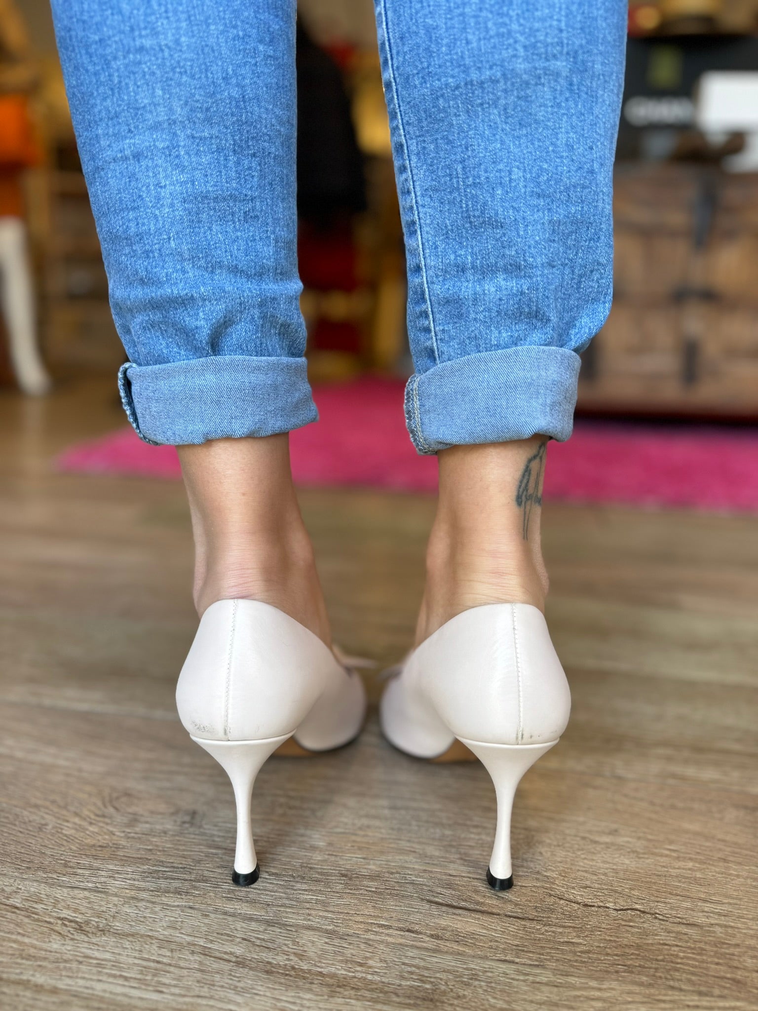 THE ROW Women's Bow Accent Leather Pumps - Size 7.5 US | Elegant Pointed Toe Heels for Wedding, Office & Special Occasions