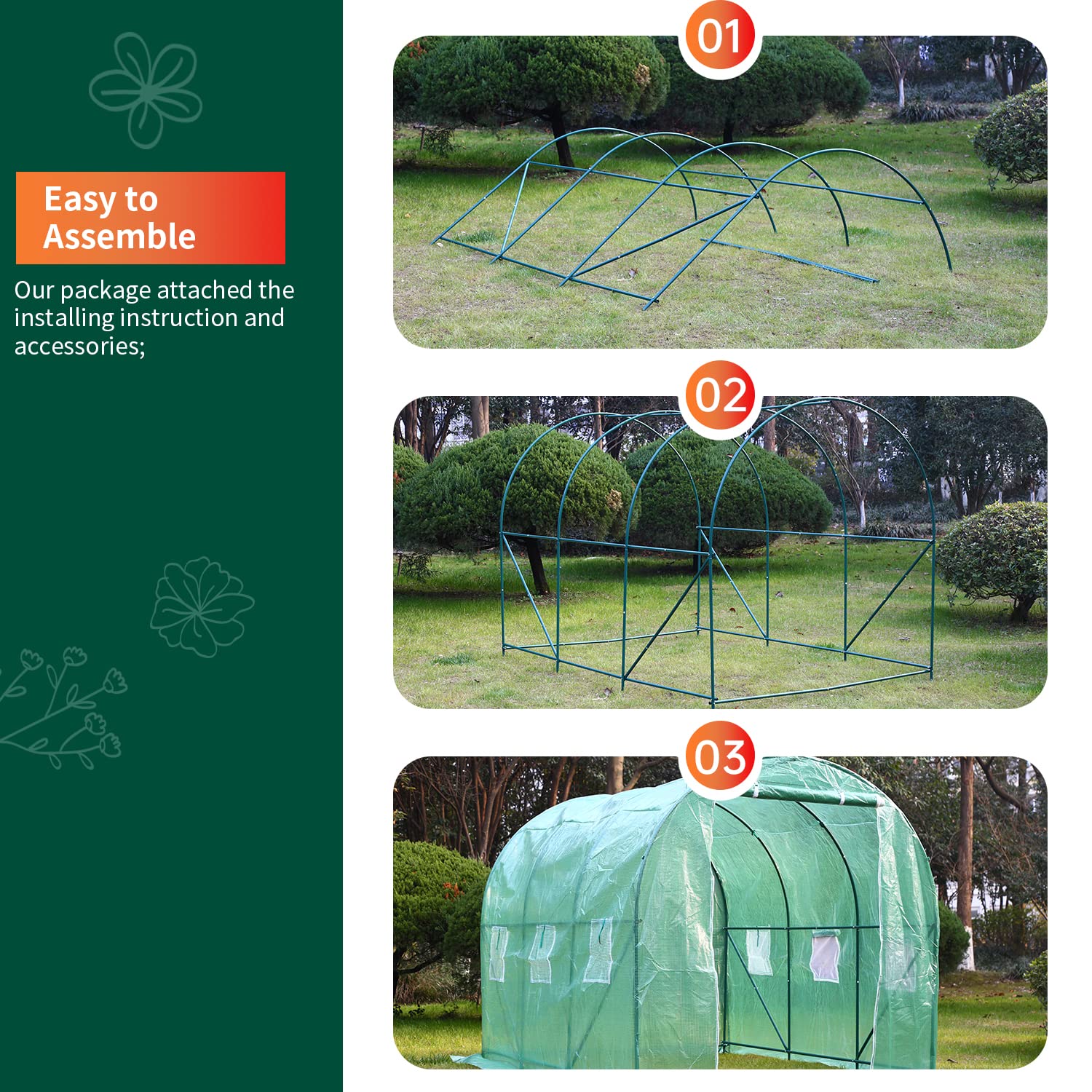 10'x7'x7' Large Walk-in Portable Greenhouse for Outdoor Gardening - Durable Plastic Greenhouse with Observation Windows & Roll-Up Door - Perfect for Seed Starting, Plant Protection & Backyard Gardening