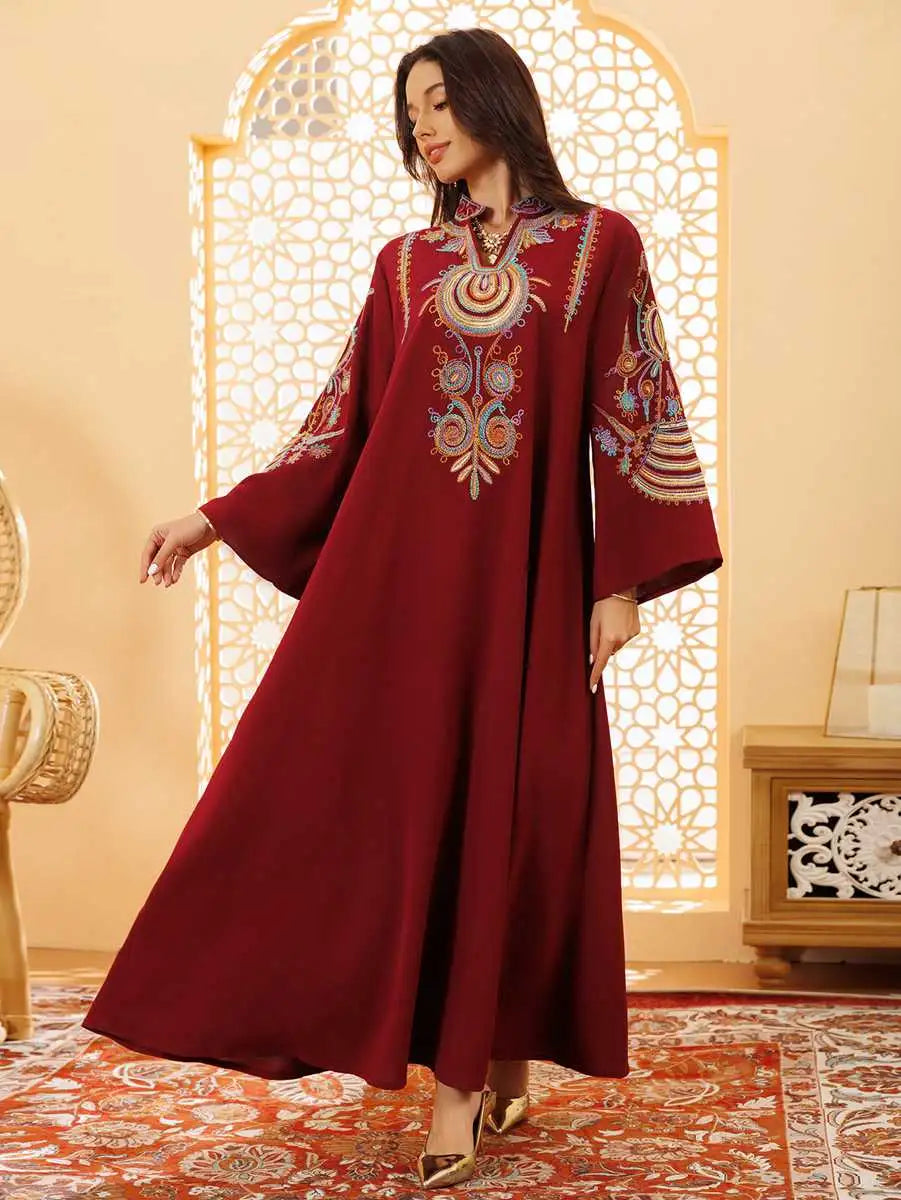 Elegant Rope Embroidery Eid Jalabiya Kaftan Dress for Women - Perfect for Eid Celebrations, Weddings & Special Occasions
