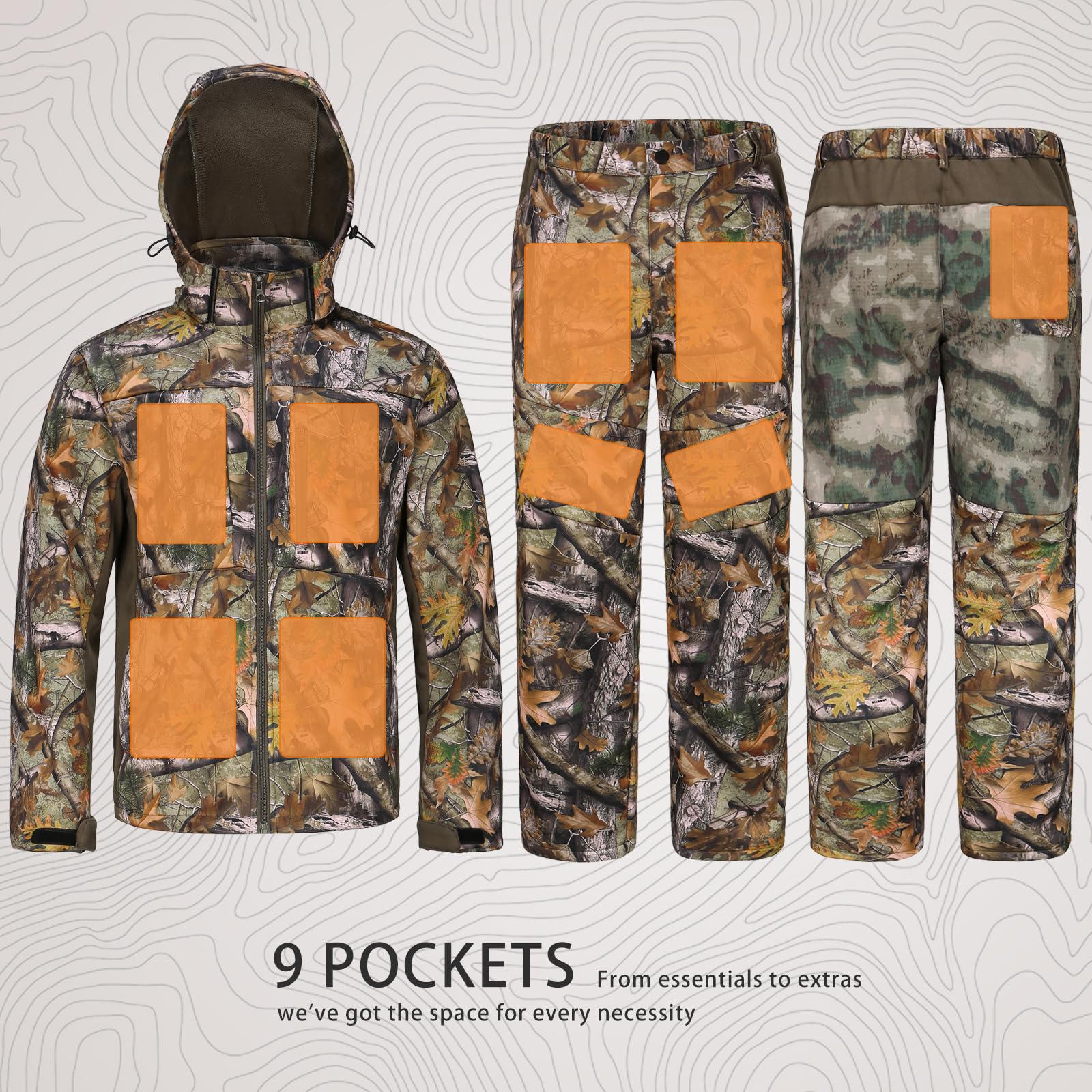 UIIHUNT Men's Fleece-Lined Hunting Jacket & Pants Set - Water Resistant, Silent Camouflage Gear with Safety Strap Compatibility | Ideal for Deer Hunting, Outdoor Adventures & Cold Weather Activities