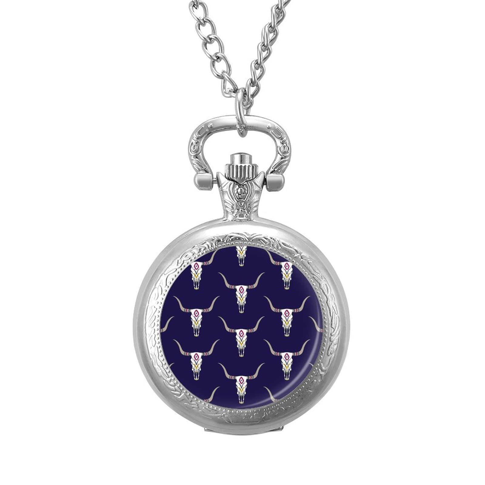 Buffalo Skull Pocket Watch Necklace - Vintage Steampunk Pendant Watch with Chain for Men & Women - Perfect for Gothic Fashion, Cosplay, and Unique Gift Giving