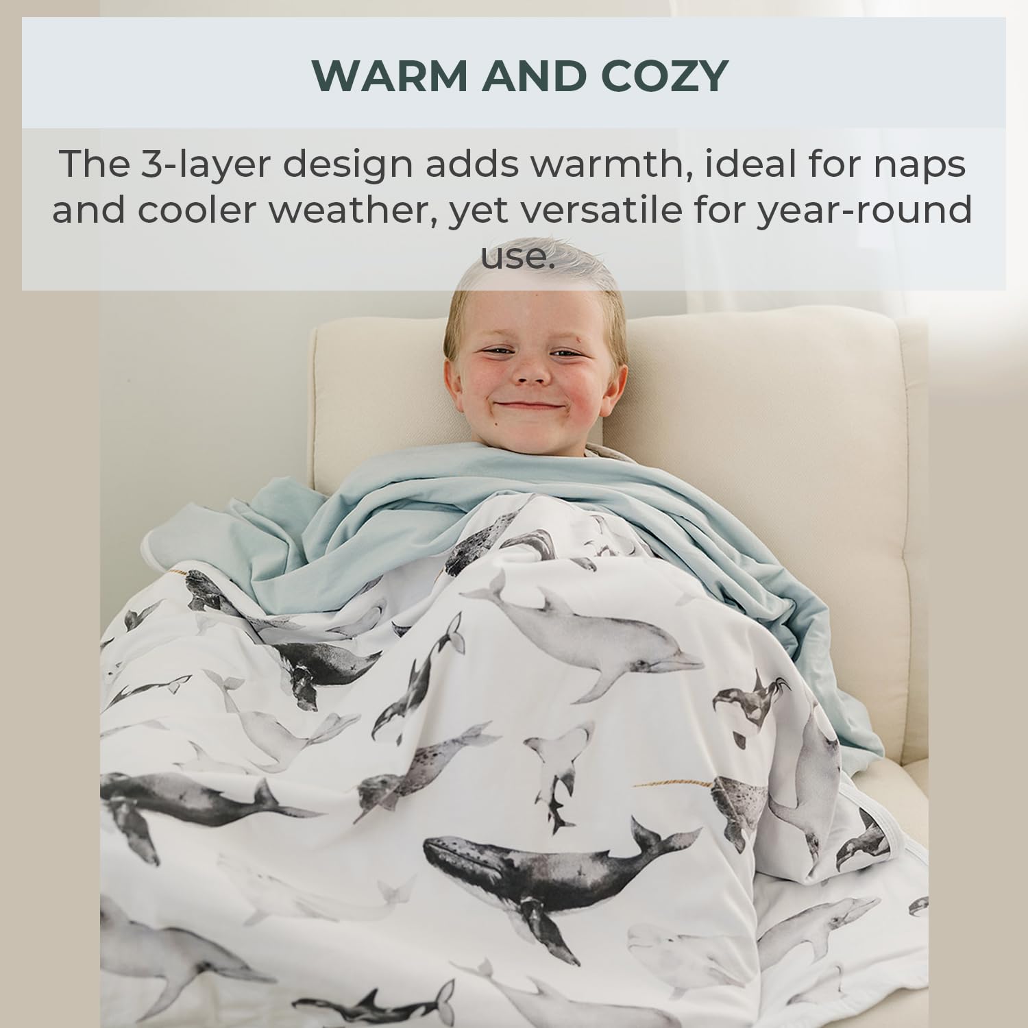 Pobi Baby Soft Neutral Blanket - Premium 100% Cotton Toddler Quilt for Boys & Girls | Ultra Soft & Warm Nursery Blanket | Perfect for Crib, Stroller & Baby Shower Gift (Seaside Blue)