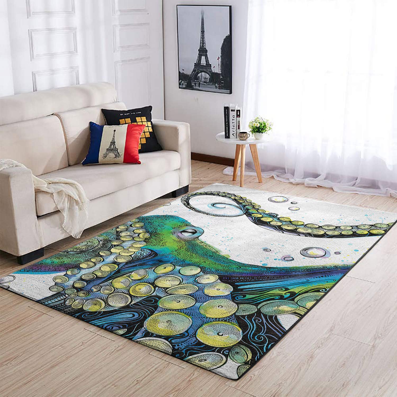 FISHAPPLES Octopus Happiness Large Area Rug - 5x7 Feet Soft Non-Slip Carpet for Living Room, Bedroom, Kids Room | Perfect for Boys & Girls Bedroom Decor, Playroom Floor Mat