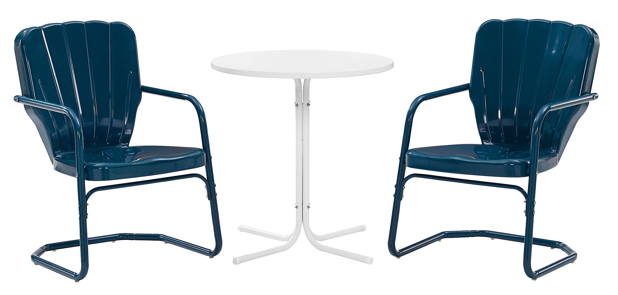 Crosley Furniture Ridgeland 3-Piece Outdoor Bistro Set - Retro Metal Patio Dining Table and Chairs for Garden, Porch, Deck - Navy Gloss Finish - Perfect for Small Spaces & Al Fresco Dining