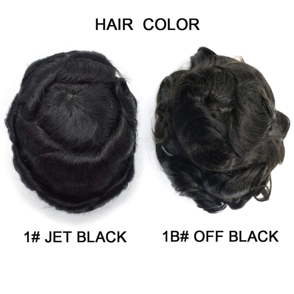 Premium Black Men's Hair System - Durable Fine Mono Lace Wig with PU Coating | 100% Real Human Hair Toupee (6x8 Inch, Light-Medium Density, Jet Black #1) | Natural Look for Daily Wear, Special Occasions & Hair Loss Solutions