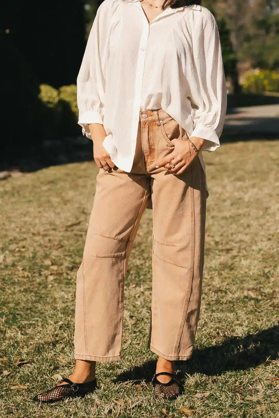 Lisette High Waist Barrel Jeans for Women - Distressed Denim Pants in Rust Color | Perfect for Casual Outfits, Date Nights & Fall Fashion