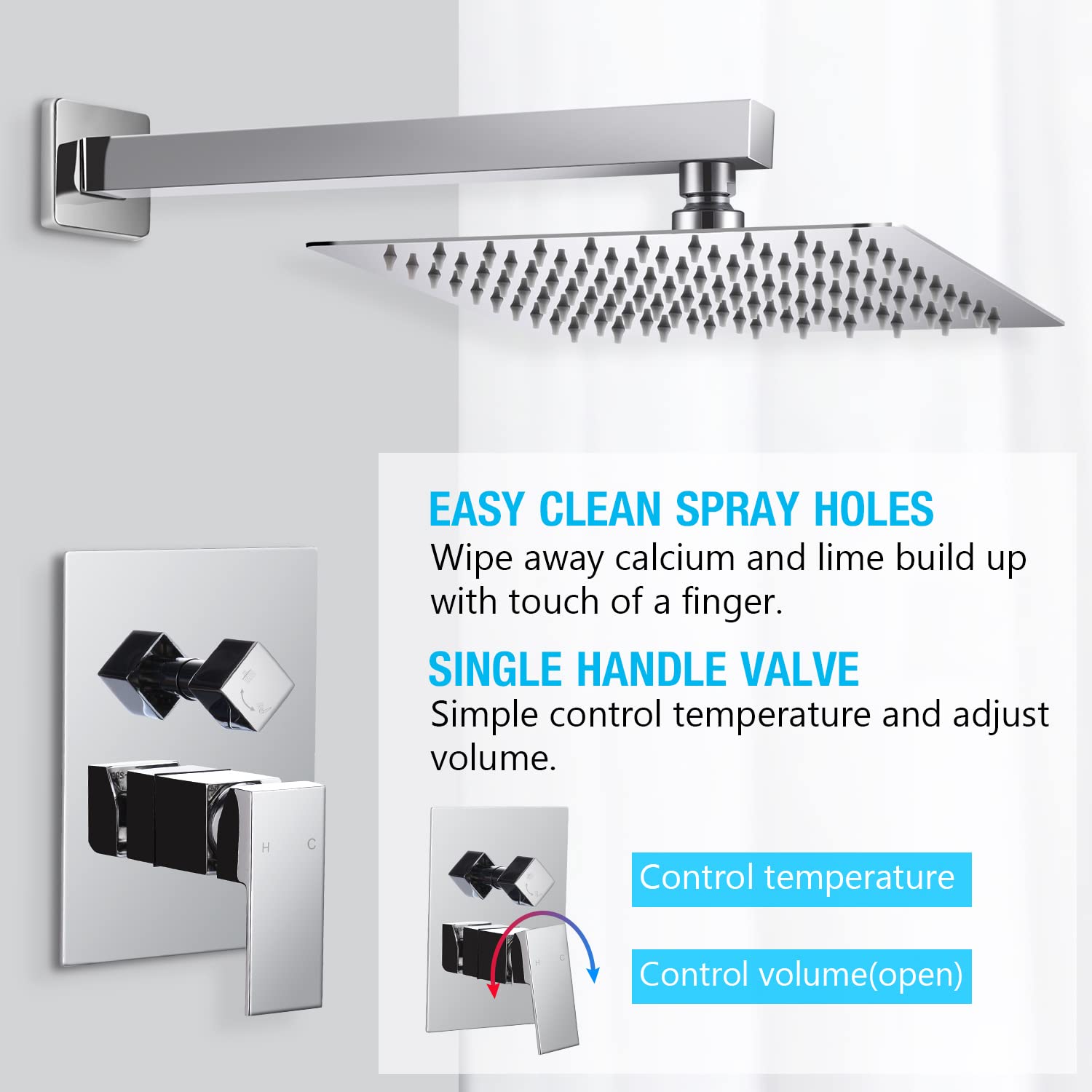 Qomolangma 10 Inch Luxury Stainless Steel Rain Shower System - Wall Mounted Rainfall Shower Faucet Set with Handheld Sprayer & Mixer Valve | Perfect for Modern Bathroom, Spa-Like Shower Experience