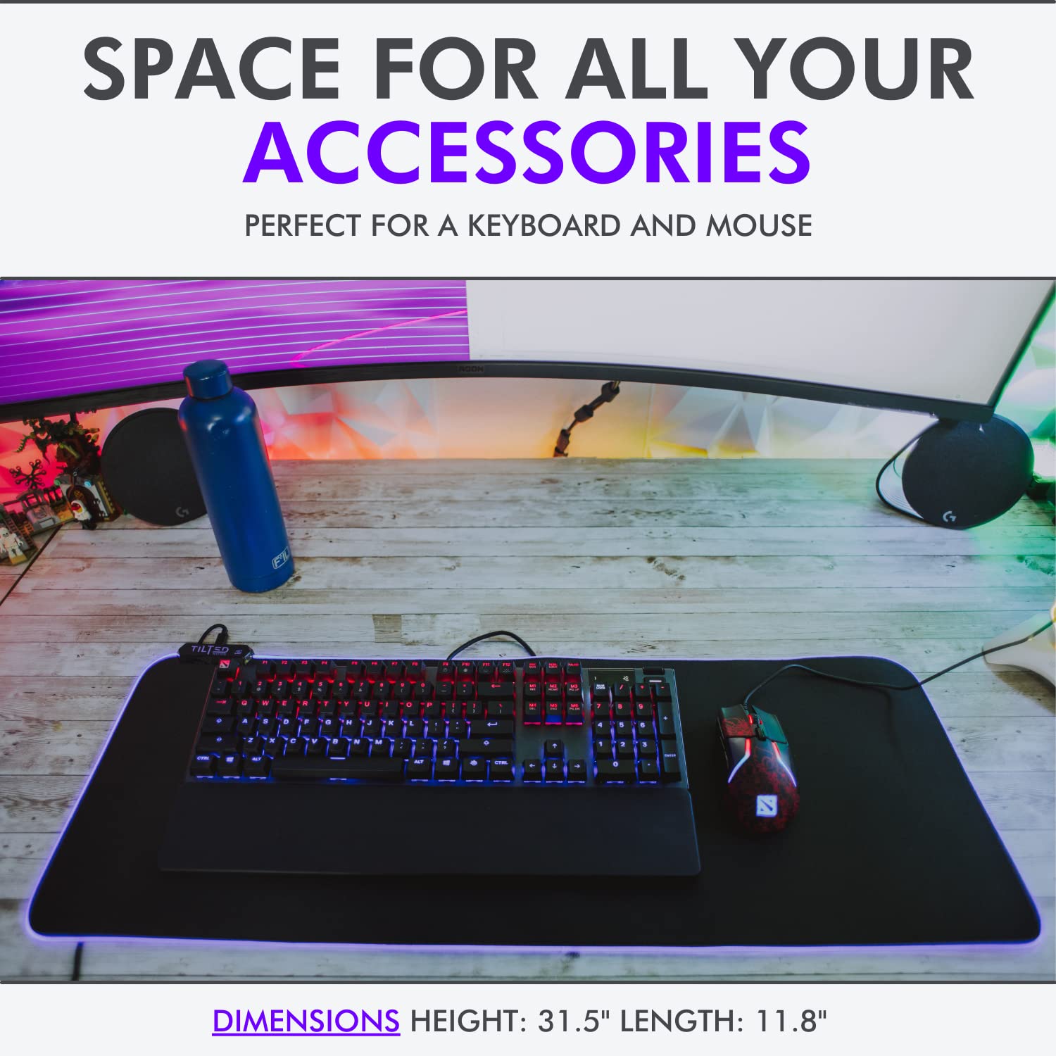 Tilted Nation RGB Gaming Mouse Pad - Large LED Mouse Mat with 8 Adjustable Light Modes, Non-Slip Rubber Base & Waterproof Surface - Perfect for PC Gaming Setup, Office Workstation & Streaming Battlestation