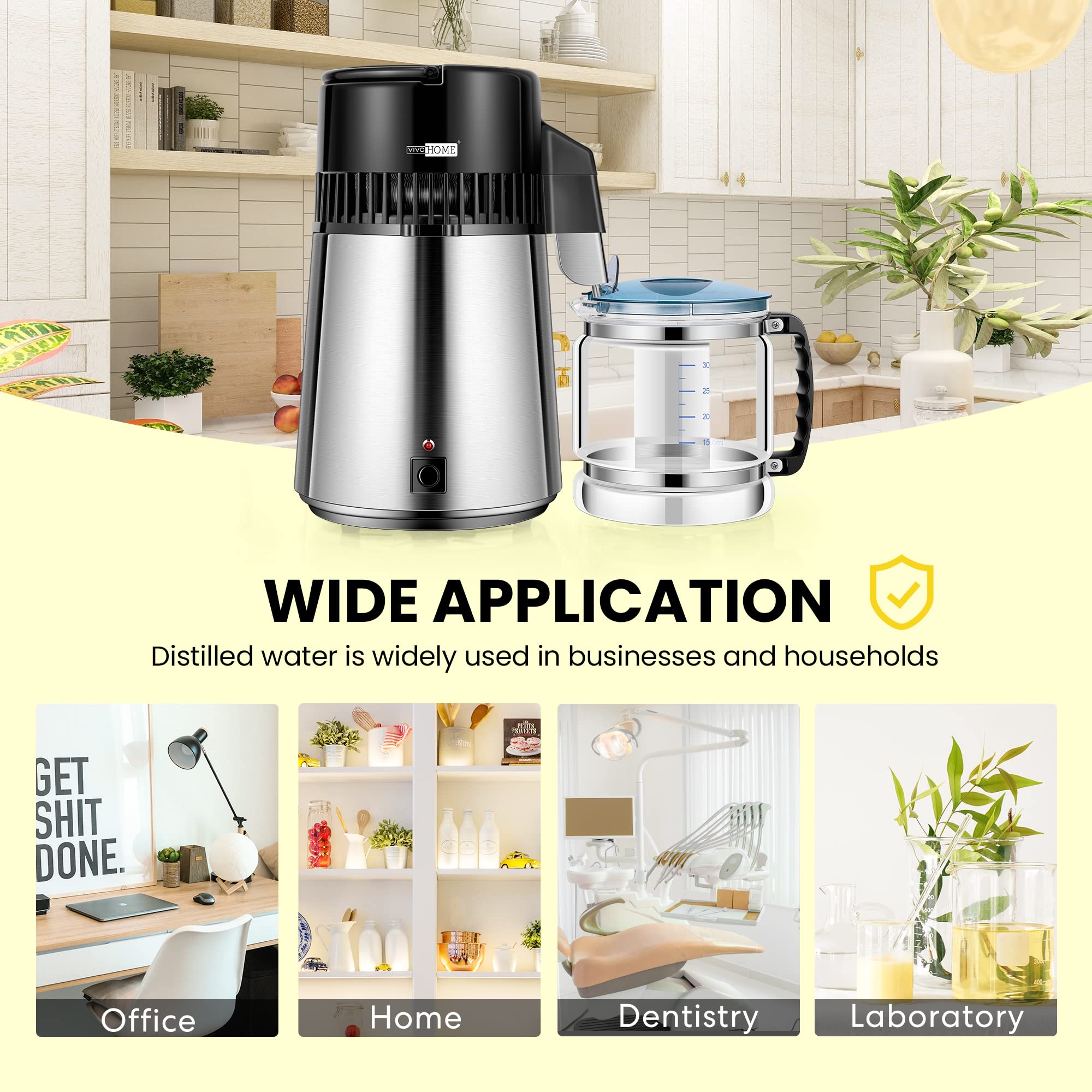 VIVOHOME 1.1 Gallon/4L Countertop Water Distiller - 304 Stainless Steel Water Purification System with Smart Switch for Home & Office Use - Perfect for Drinking, Cooking, Baby Formula, and Humidifiers