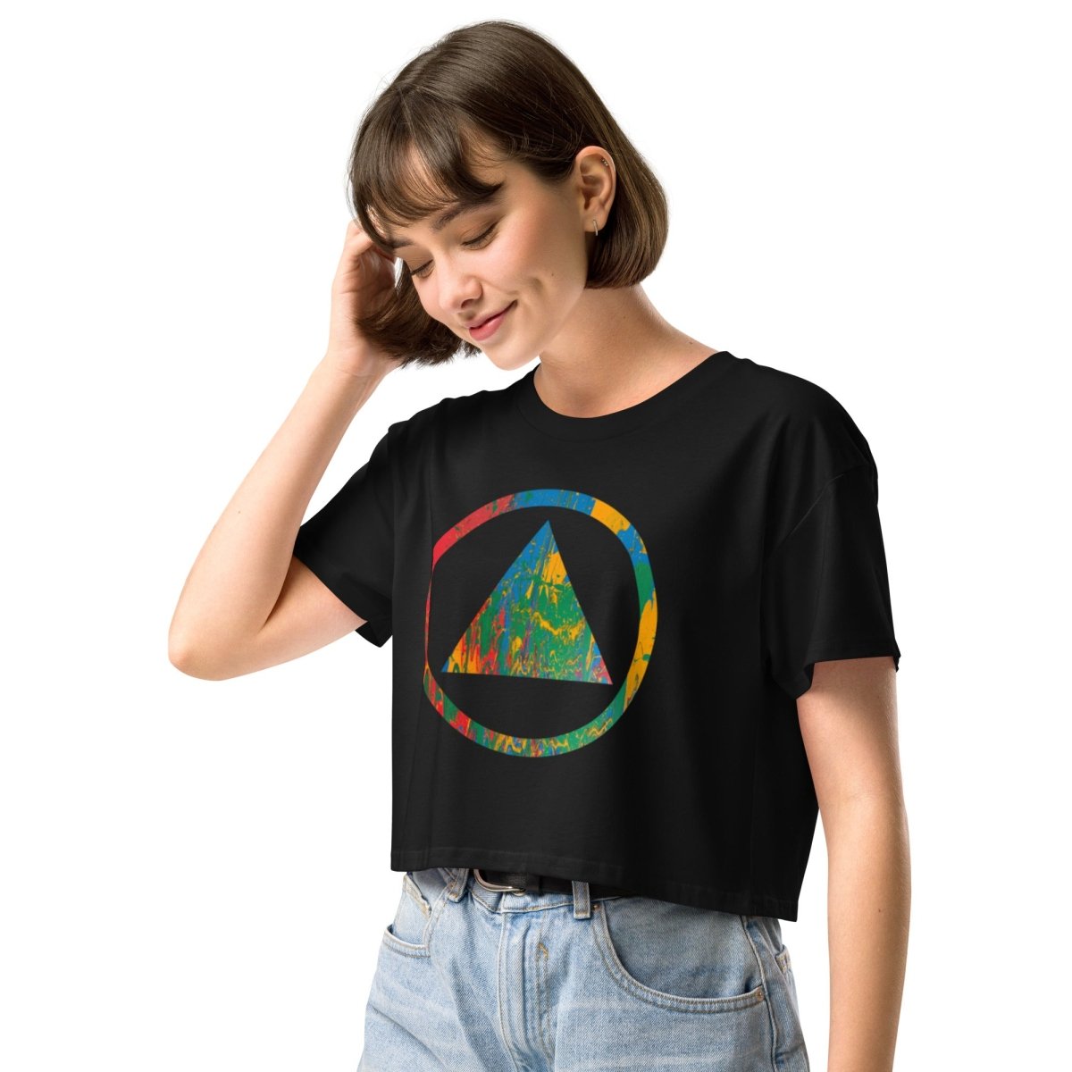 Sobriety Symbol Pride Crop Top for Women - Stylish & Comfortable Tee for Sober Living, Recovery Support & Pride Events