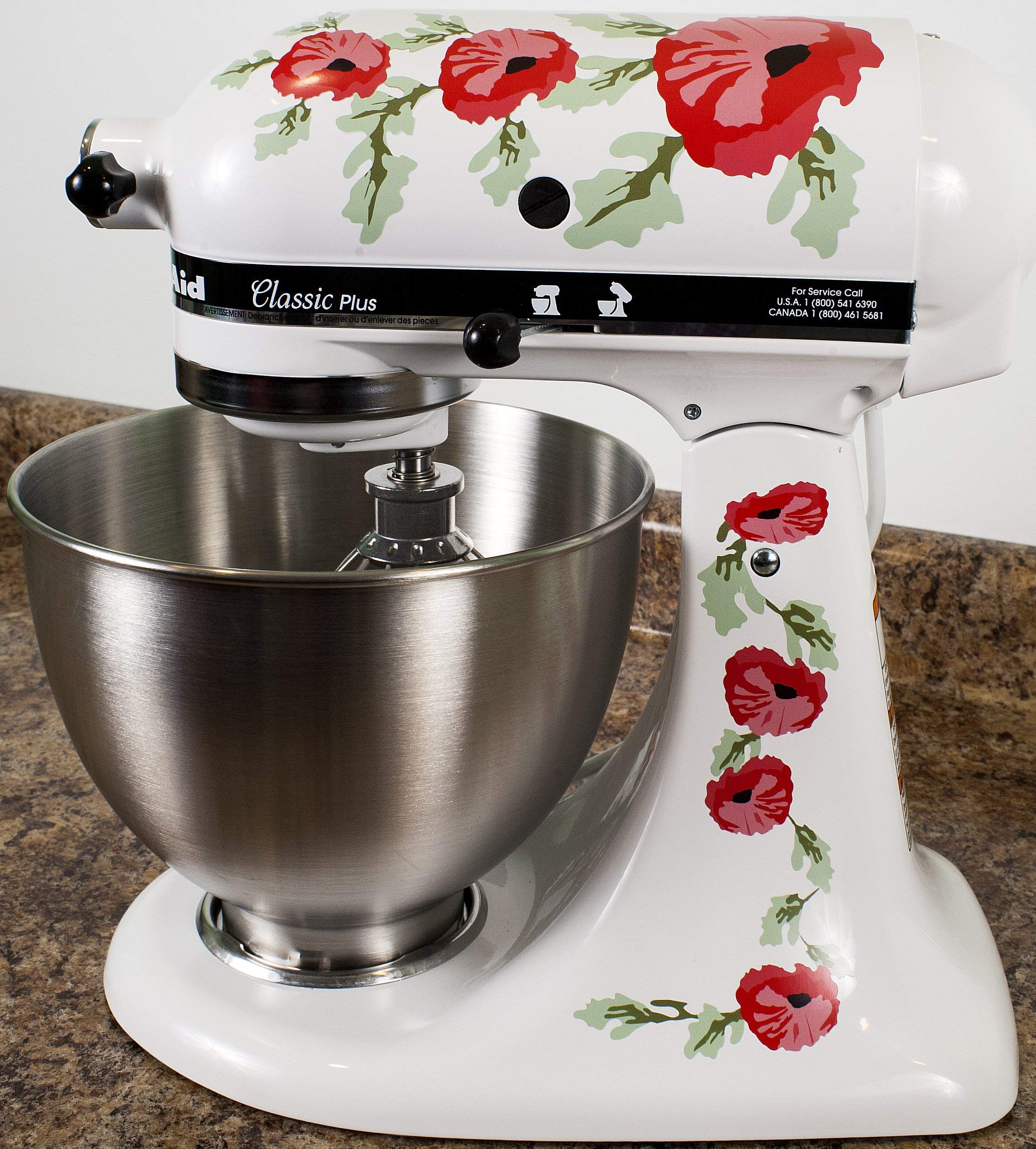 Red Poppy Flowers Waterproof Vinyl Decals - Floral Kitchen Mixer Stickers for Appliances, Laptops & DIY Home Decor - Perfect for Coffee Makers, Refrigerators & Office Supplies