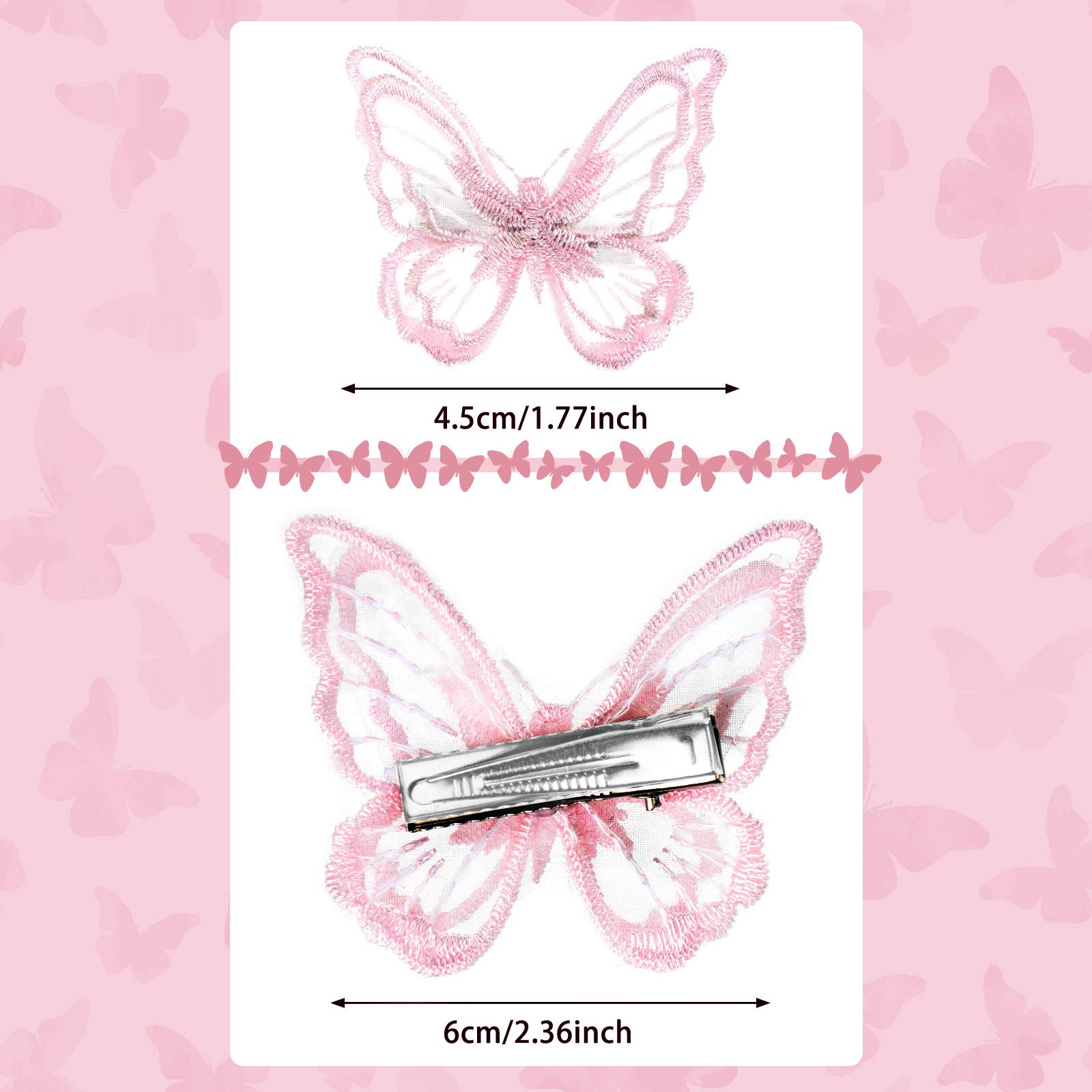 WILLBOND 18-Piece Butterfly Hair Clips Set - Lace Embroidery Hair Bows & Pins for Women (2 Sizes, Pink) | Halloween Costume Accessories, Cosplay, Party, Bridal & Everyday Hair Decorations