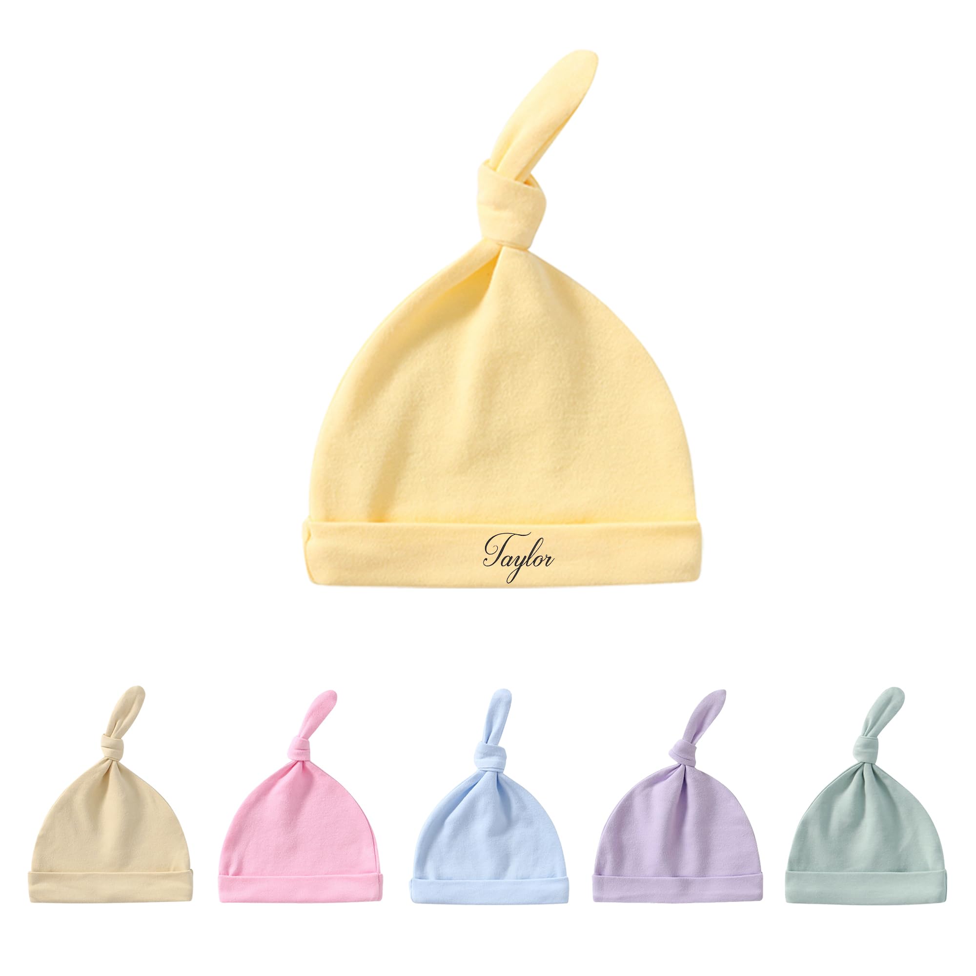 Custom Embroidered Baby Hat for Boys & Girls 0-24 Months - Personalized Newborn Beanie for Baby Shower Keepsake - Soft Cotton Infant Hat for Photography, Christening & Special Occasions (Yellow)