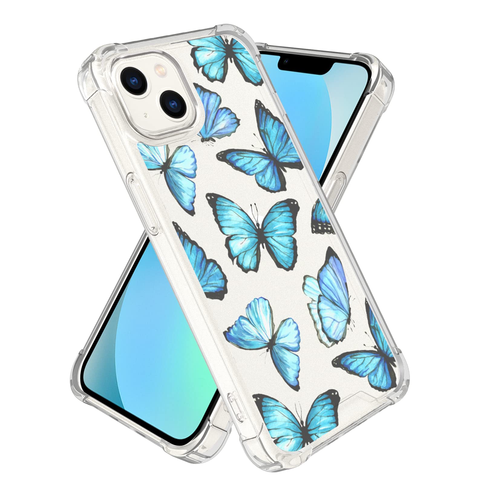 Blue Butterfly iPhone 13 Case - 6.1 Inch Shockproof Silicone Cover with Non-Slip Pattern, Soft Gel Frame for Women & Teens | Perfect Gift for Sisters, Birthday & Daily Protection