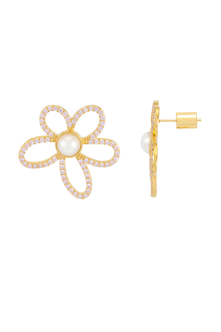 Elegant Pink Tennis Chain Necklace & Pearl Flower Earrings Set for Women - Perfect for Parties, Weddings, and Date Nights