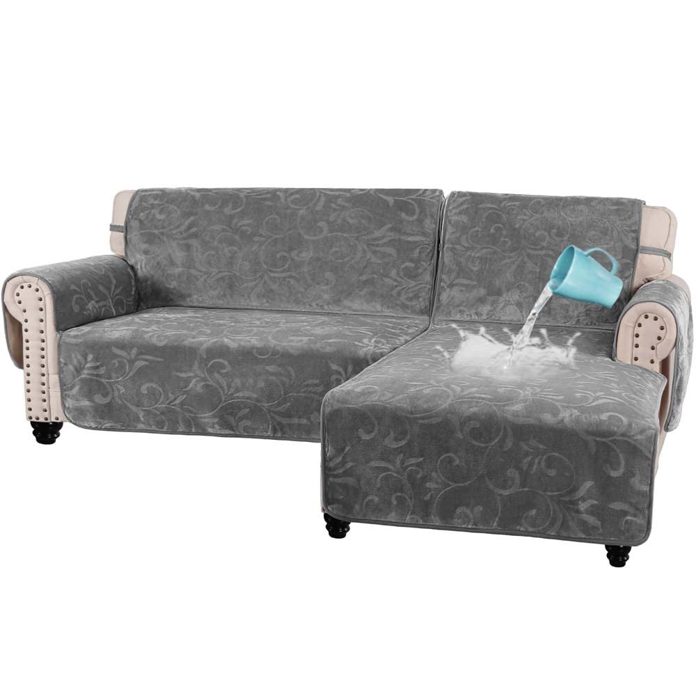 YXZN Velvet Left Sectional Sofa Slipcover - 100% Waterproof Chaise Lounge Cover with Straps, Furniture Protector for Pets & Kids (X-Large, #1 Color) - Perfect for Living Room, Family Room & Pet-Friendly Homes