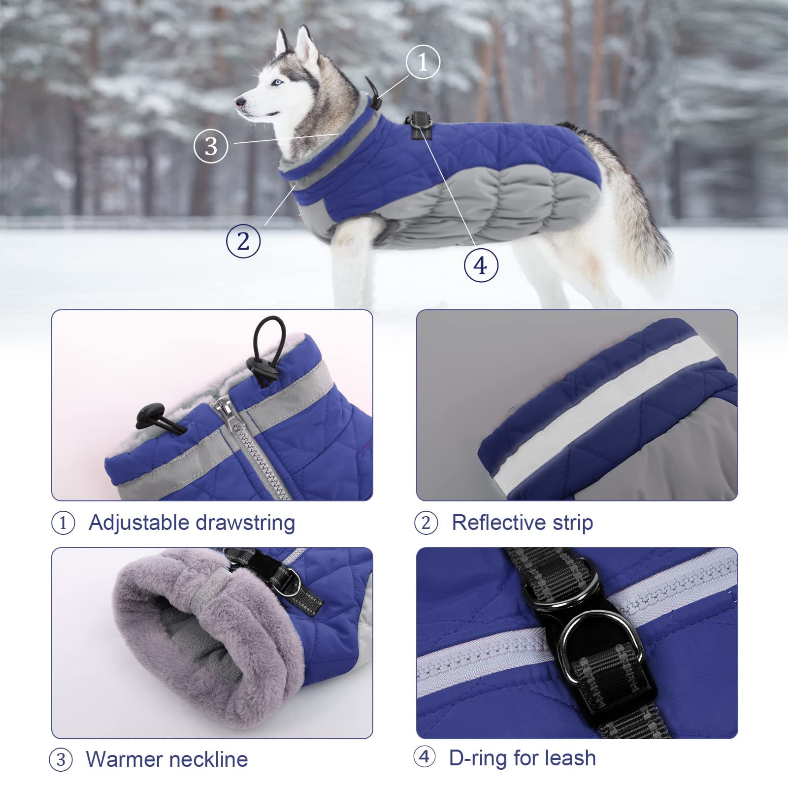 Lelepet Warm Dog Winter Coat - Windproof Waterproof Turtleneck Fleece Jacket with Zipper for Small, Medium & Large Dogs | Cold Weather Protection for Outdoor Walks & Winter Adventures