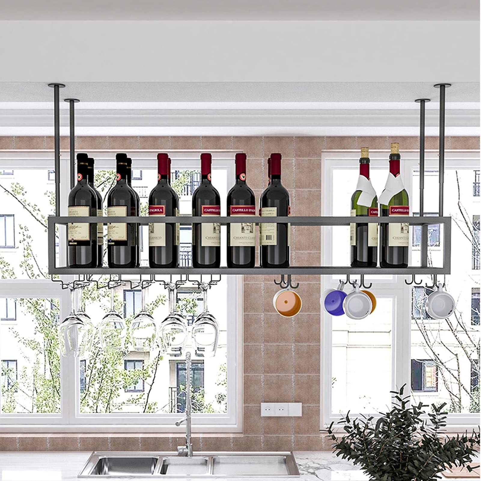 Adjustable Ceiling Wine Rack - Hanging Metal Wine Glass Holder & Stemware Storage Shelf for Bars, Restaurants, Kitchens (60/80/100/120cm) - Perfect for Home Wine Cellars, Dining Rooms & Commercial Spaces