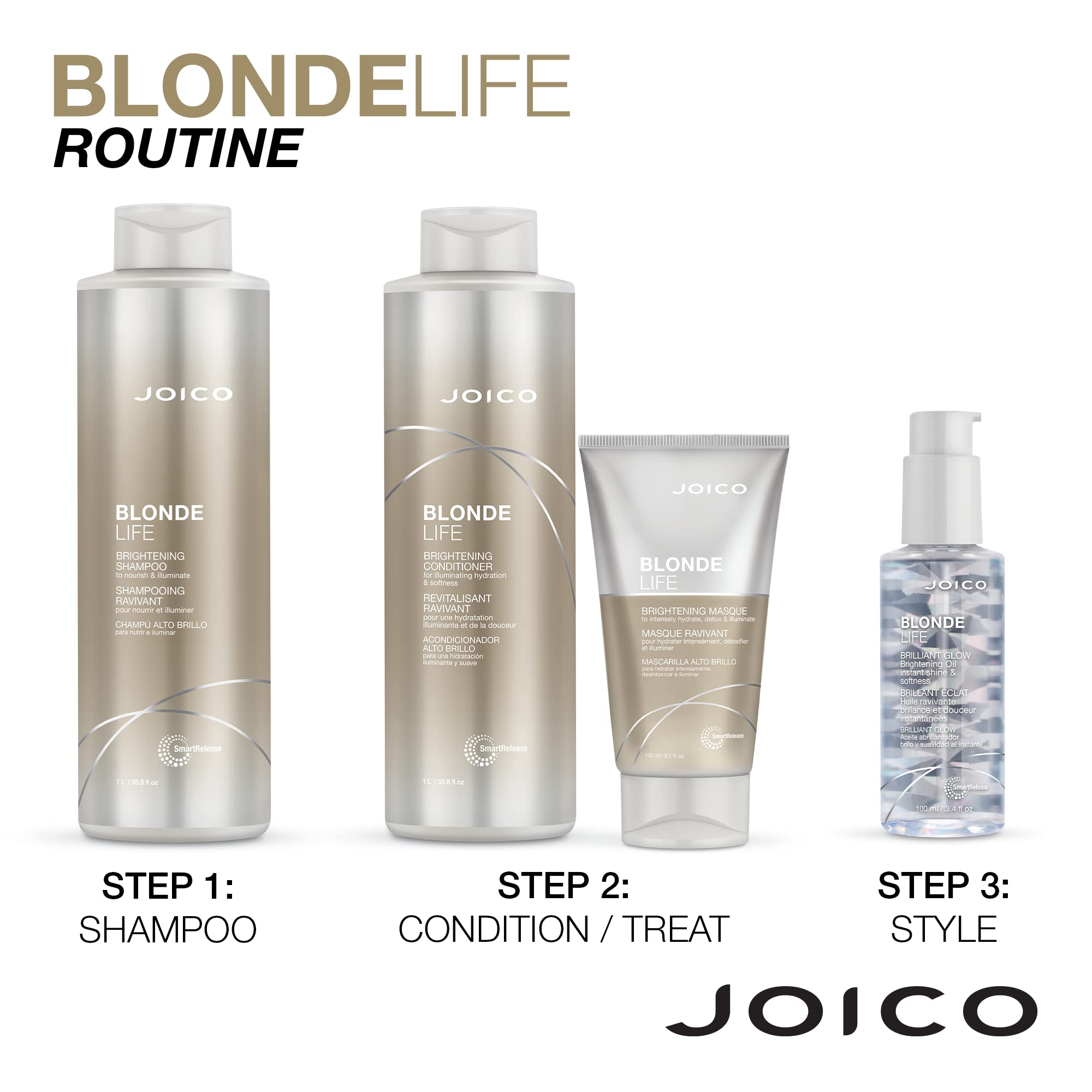 Joico Blonde Life Brightening Shampoo & Conditioner Set - Sulfate-Free Purple Shampoo for Blonde Hair with Monoi & Tamanu Oil - Adds Softness, Smoothness & Shine - Perfect for Color-Treated & Highlighted Hair at Home or Salon Use