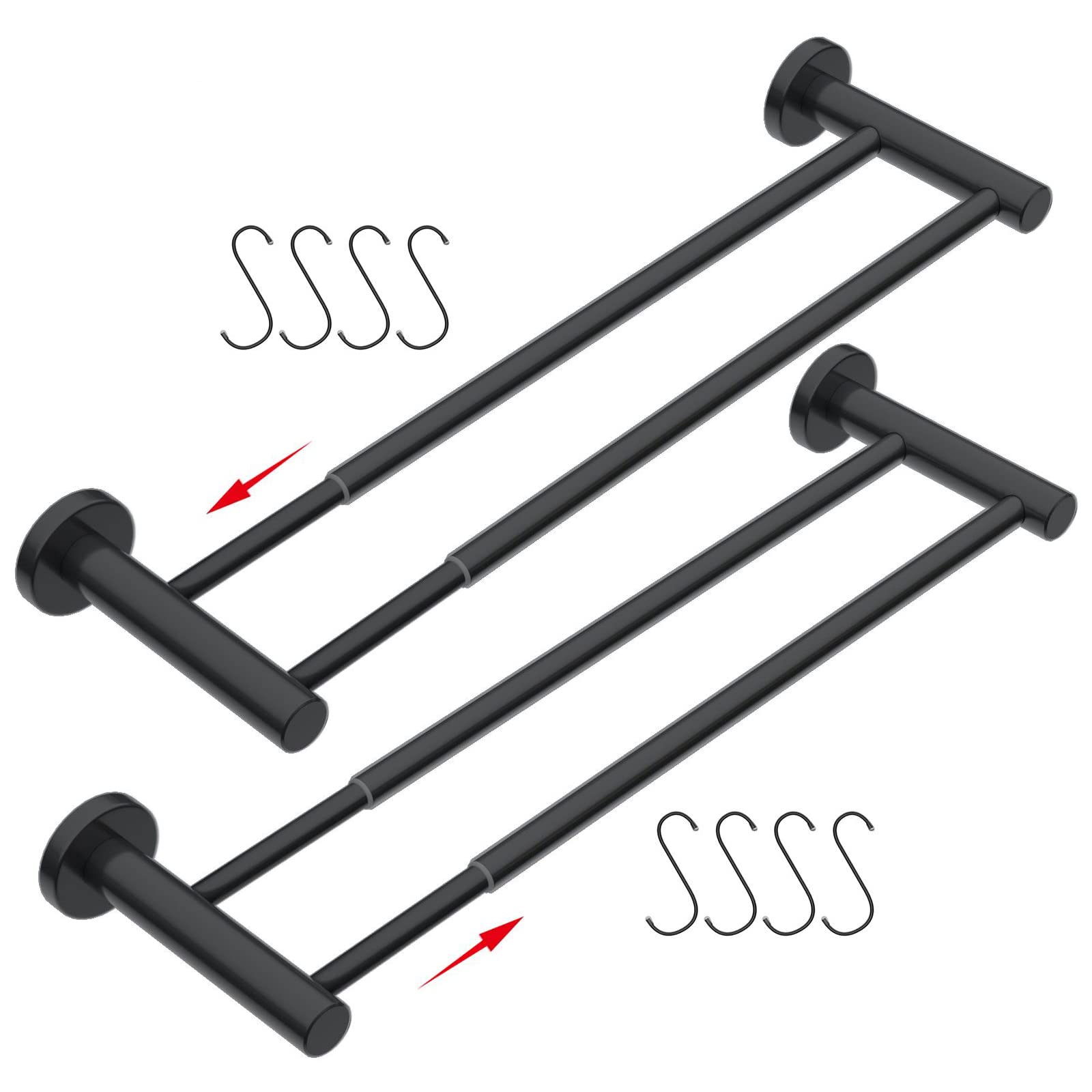2 Pack Adjustable 16-27.6 Inch Double Bath Towel Bars - Oil Rubbed Black Stainless Steel Towel Holder for Bathroom & Kitchen - Wall Mount Expandable Hand Towel Rack with 1