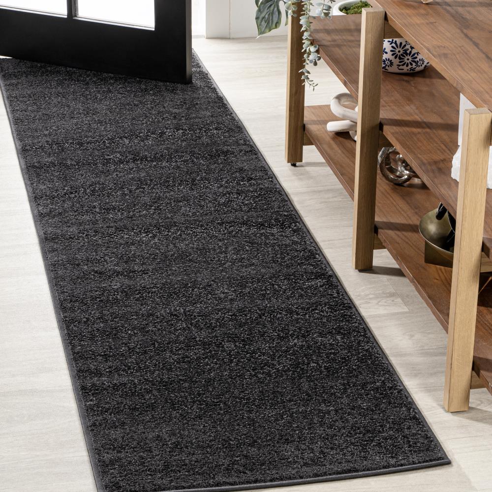 Black Haze Solid Low Pile Area Rug - Soft Modern Floor Covering for Living Room, Bedroom & Office