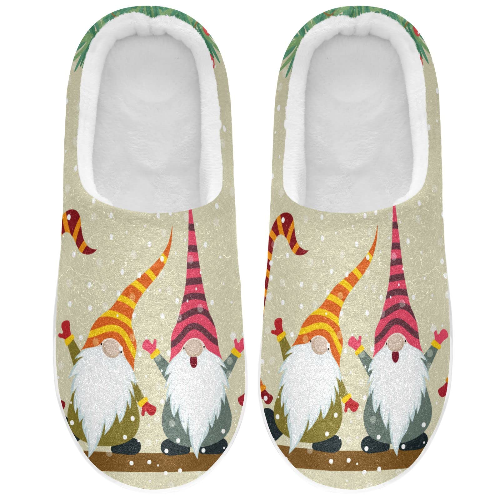 Women's & Men's Cozy Gnome Snow Christmas House Slippers - Winter Fuzzy Memory Foam Indoor/Outdoor Shoes for Home, Bedroom & Holiday Gifts