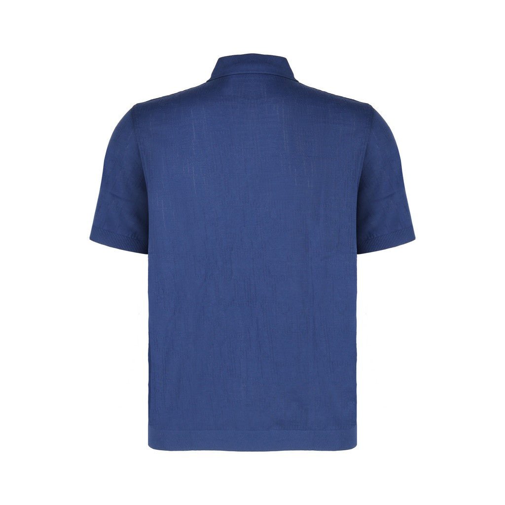 Corneliani Jacquard Zip Polo Shirt for Men - Stylish Blue Knit Top for Casual & Business Wear | Perfect for Office, Outings & Smart Casual Occasions