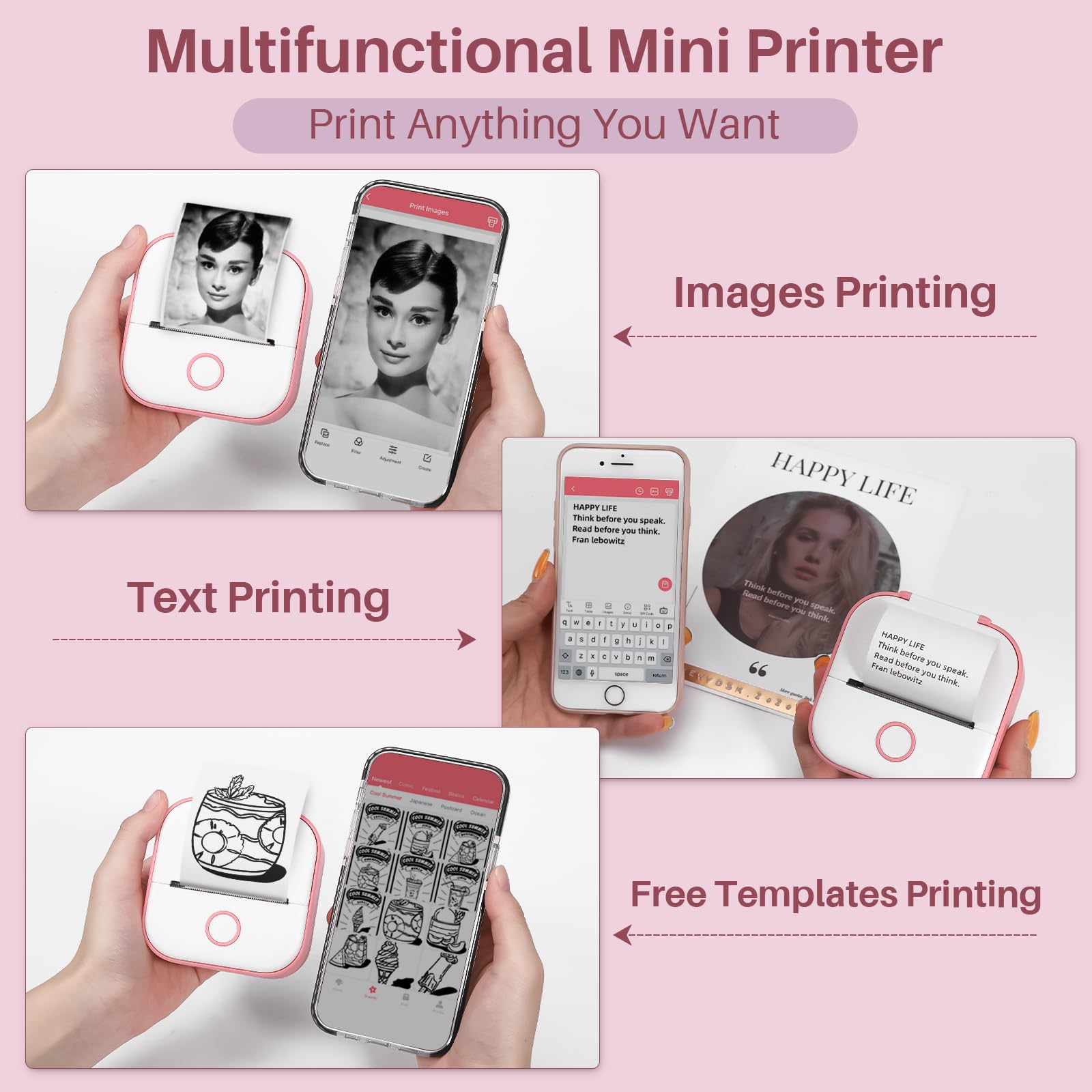T02 Mini Instant Printer for Kids - Portable Thermal Sticker Maker, Wireless Phone Photo Printer for Study, Games & DIY Crafts - Create Flashcards, Labels & Fun Stickers (Pink) - Perfect for School Projects, Party Favors & Home Organization