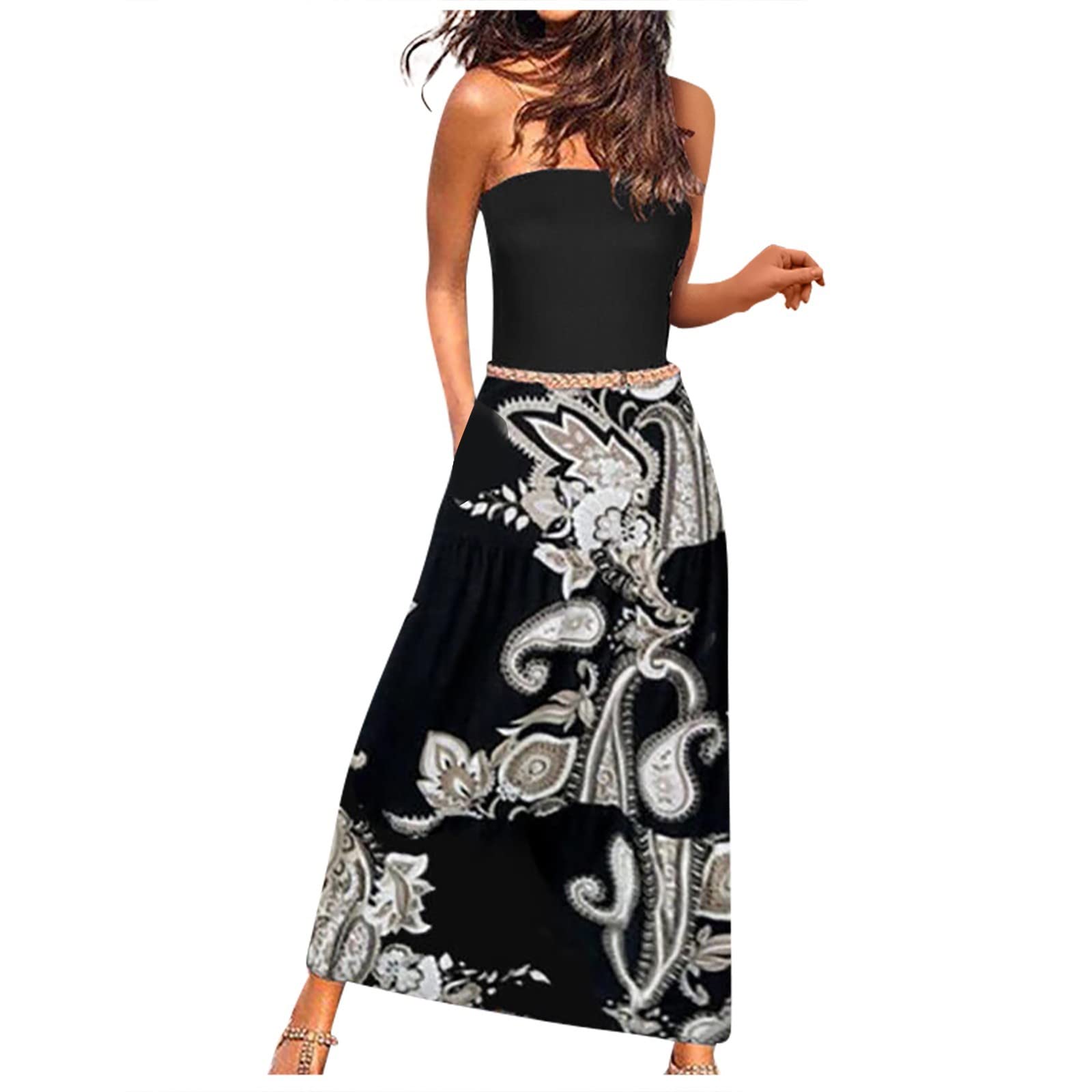 Elegant Floral Maxi Skirt for Women - Vintage 80s Inspired Formal Long Dress with Side Slit, Perfect for Wedding Guest, Party & Special Occasions