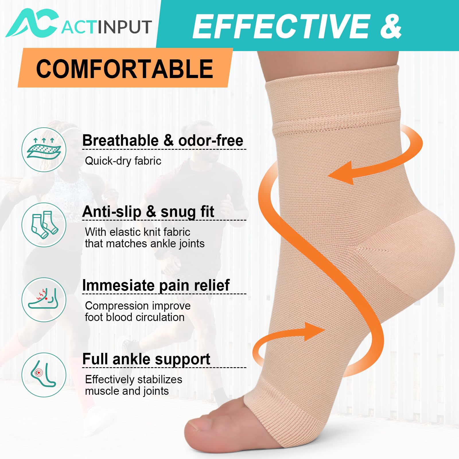 ACTINPUT 3 Pack Ankle Compression Sleeves for Plantar Fasciitis Relief - Open Toe Arch Support Braces for Men & Women - Ideal for Running, Walking & Sports Recovery