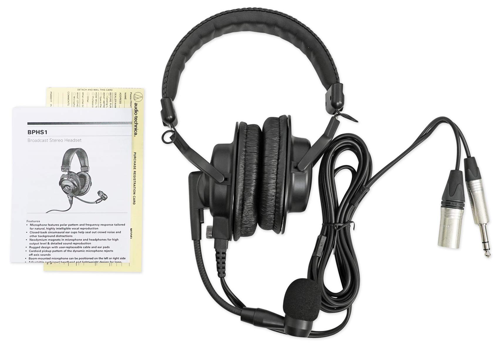 Audio Technica BPHS1 Professional Over-Ear Broadcast Headphones with Boom Mic & Speakers - Perfect for Podcasting, Live Streaming, and Radio Broadcasting