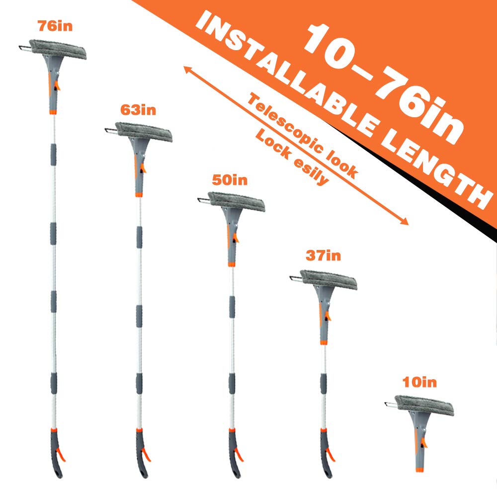 2022 Upgraded 3-in-1 Extendable Window Squeegee with Spray - 76'' Adjustable Window Cleaner Kit for Indoor & Outdoor High Windows (Includes 2 Pads) - Perfect for Hard-to-Reach Windows, Balcony Glass & Skylight Cleaning