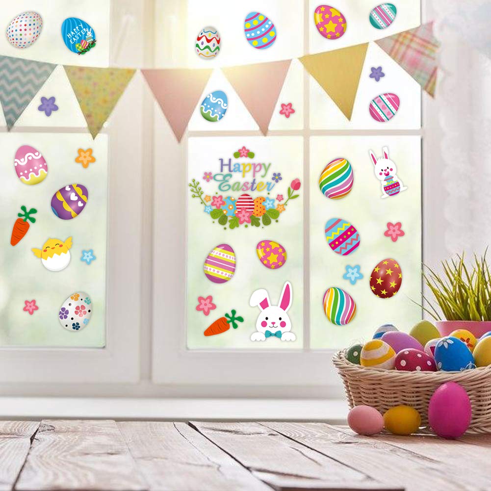 Easter Bunny Window Clings Decor - 66 Pcs Reusable Waterproof Stickers for Home, Office & Classroom - Perfect for Spring, Easter Party & Holiday Decoration